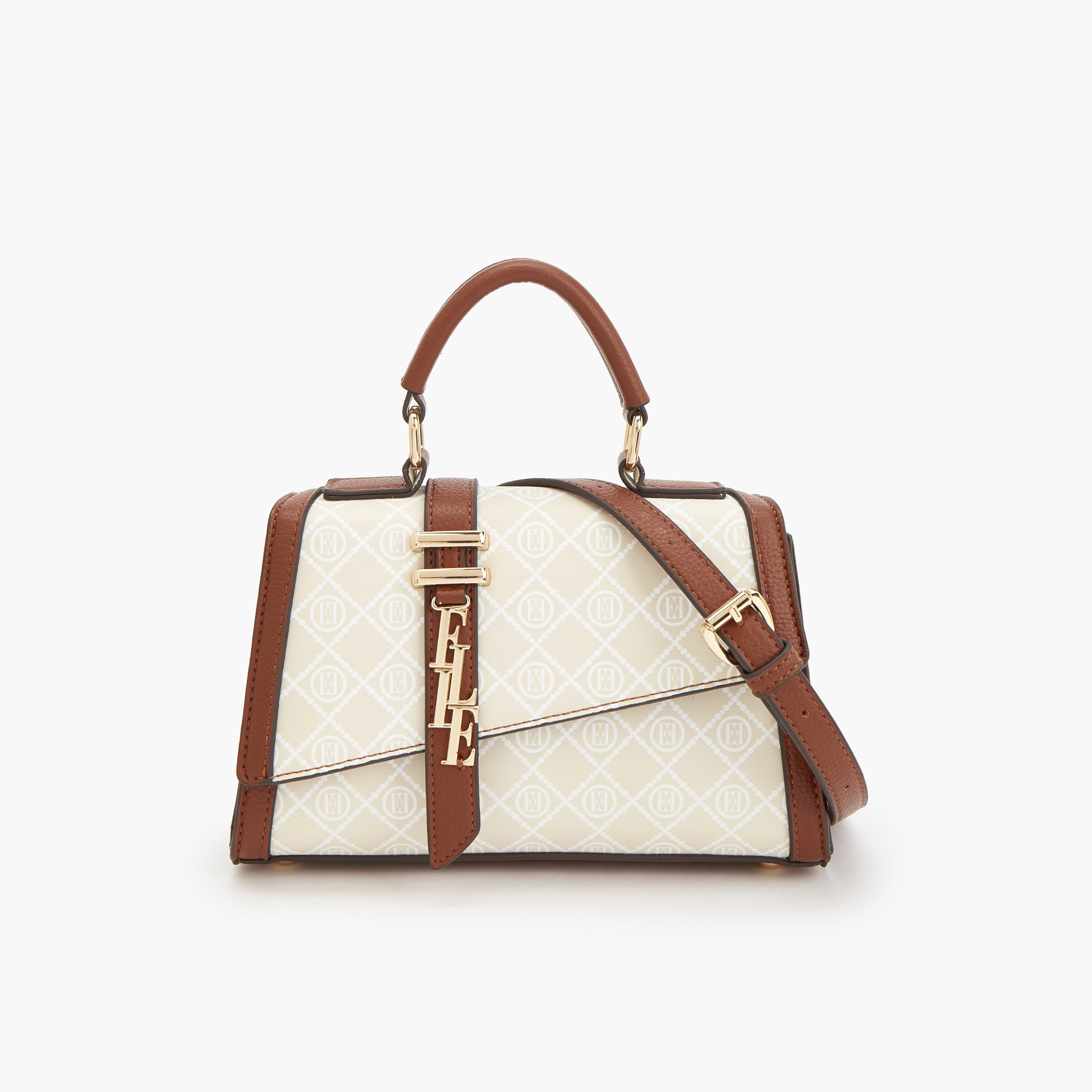 Elle Monogram Print Satchel Bag with Detachable Strap-women-bagsandwallets-handbags-image-1