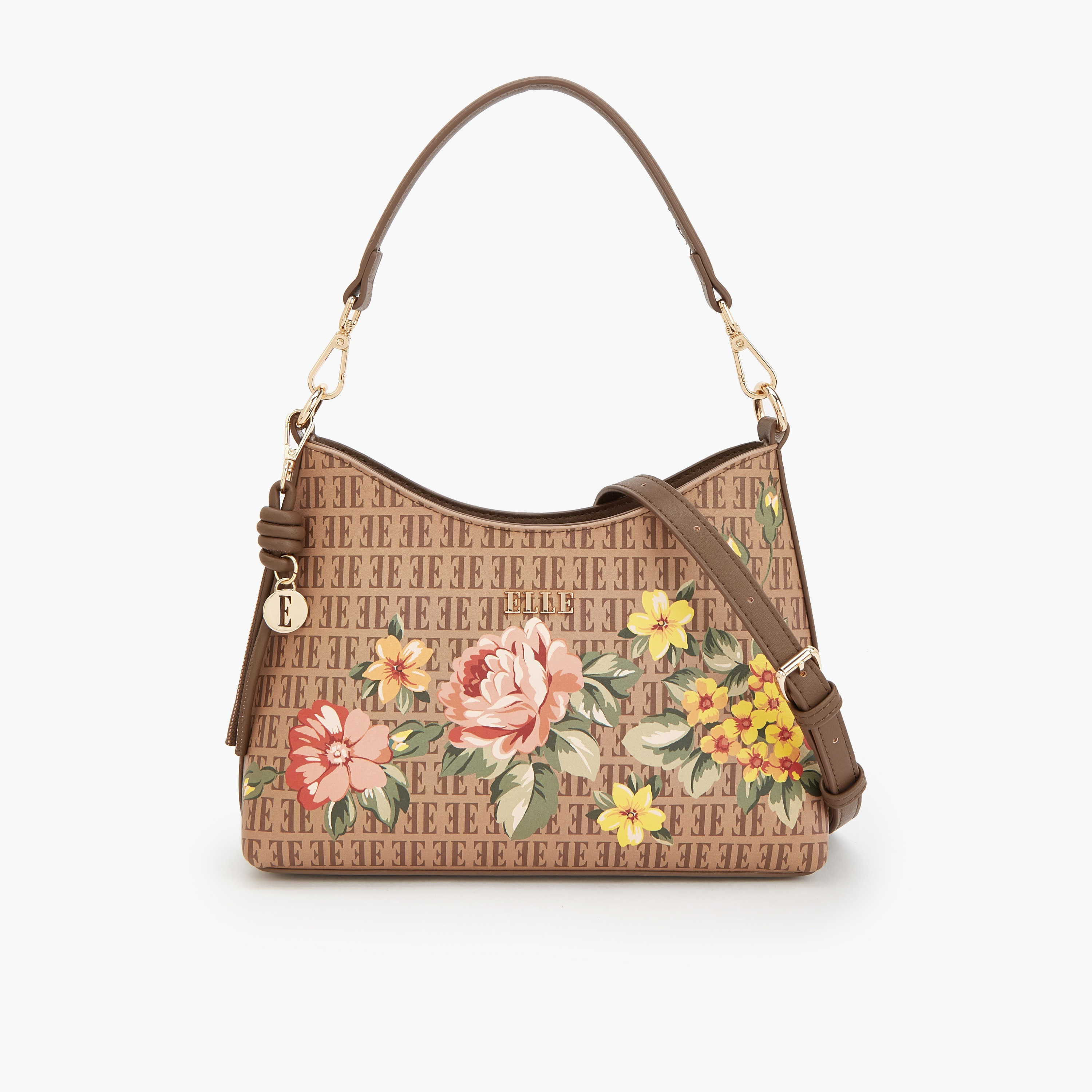 Elle Floral Print Shoulder Bag with Detachable Strap-women-bagsandwallets-handbags-image-1