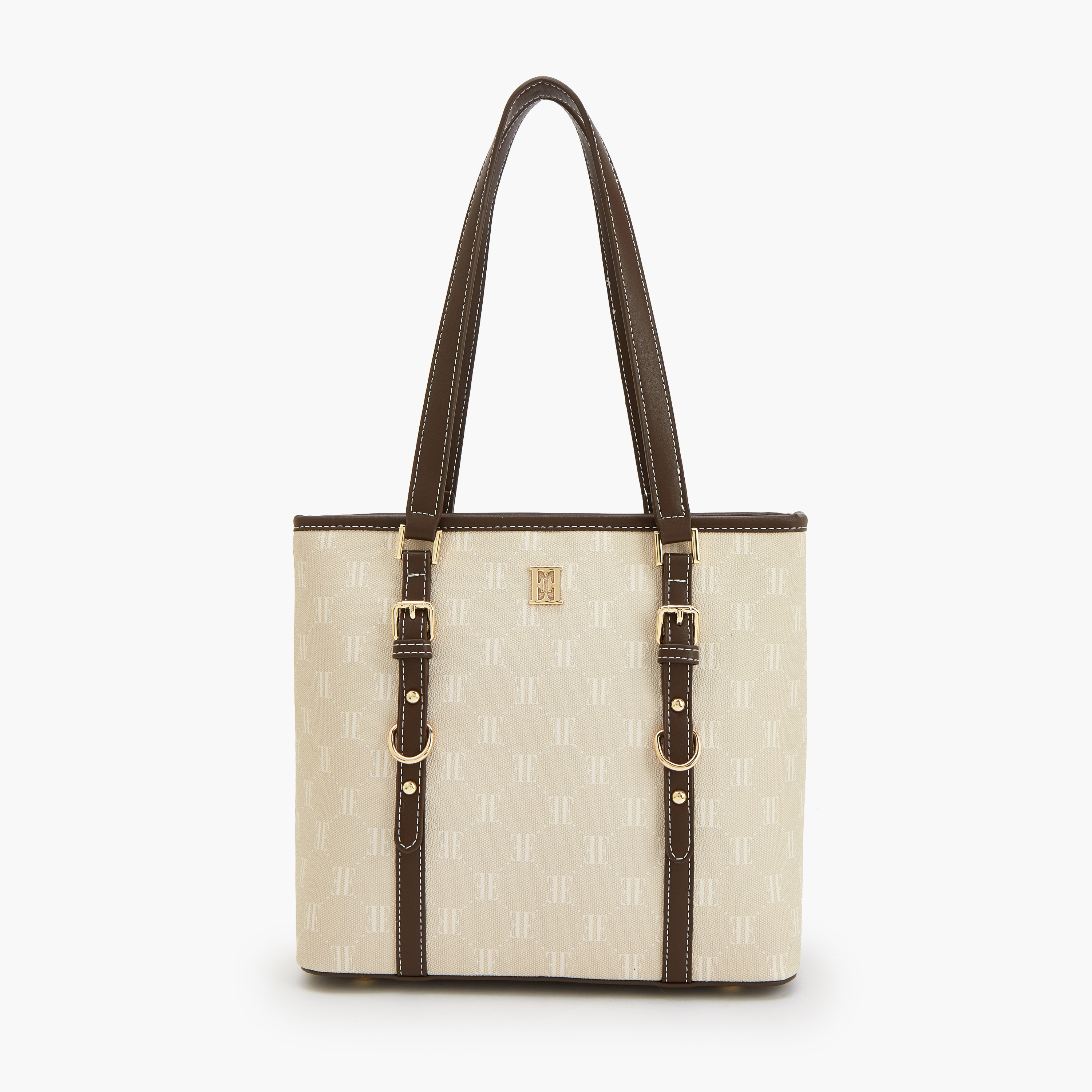 Elle Monogram Print Tote Bag with Zip Closure-women-bagsandwallets-handbags-image-1