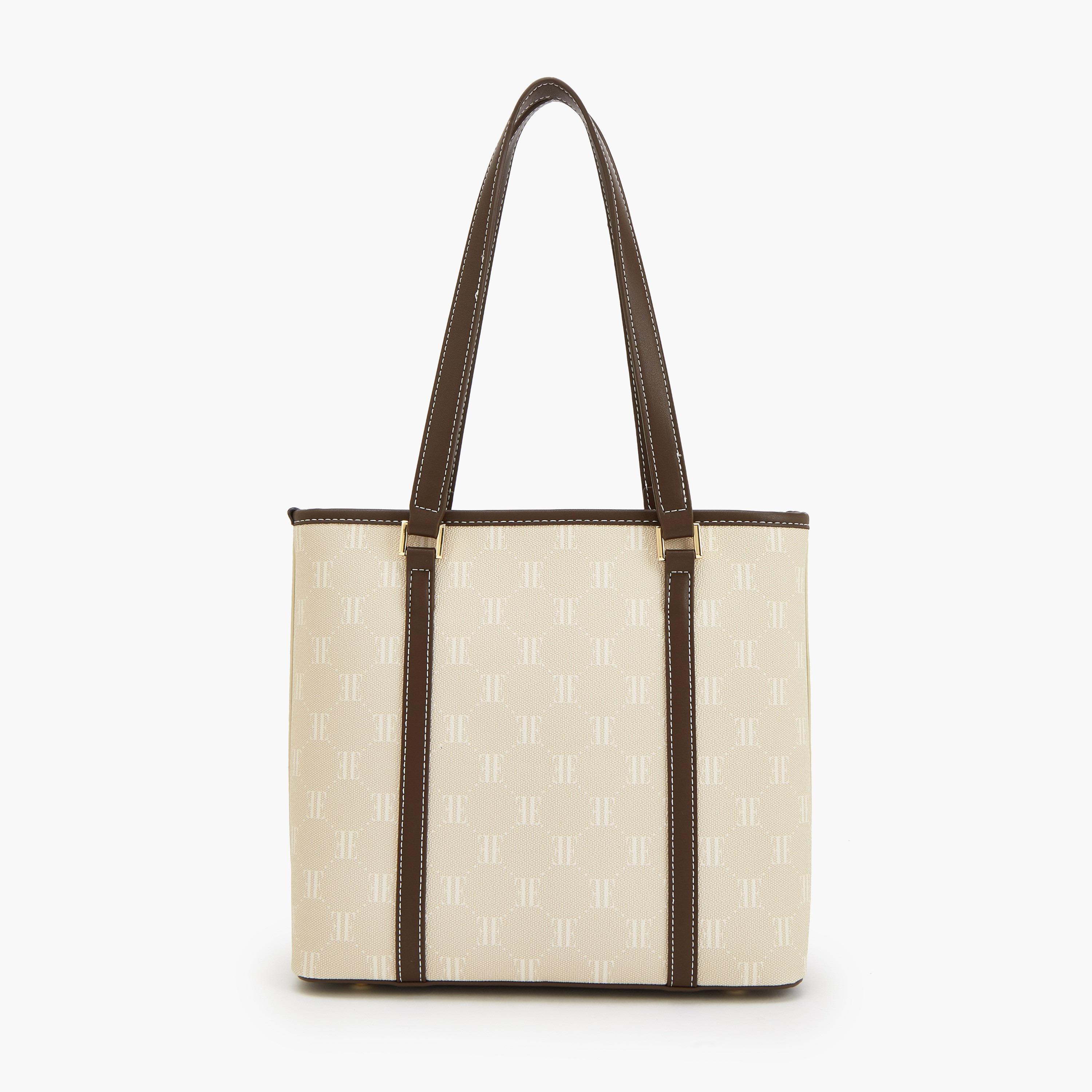 Elle Monogram Print Tote Bag with Zip Closure-women-bagsandwallets-handbags-image-2