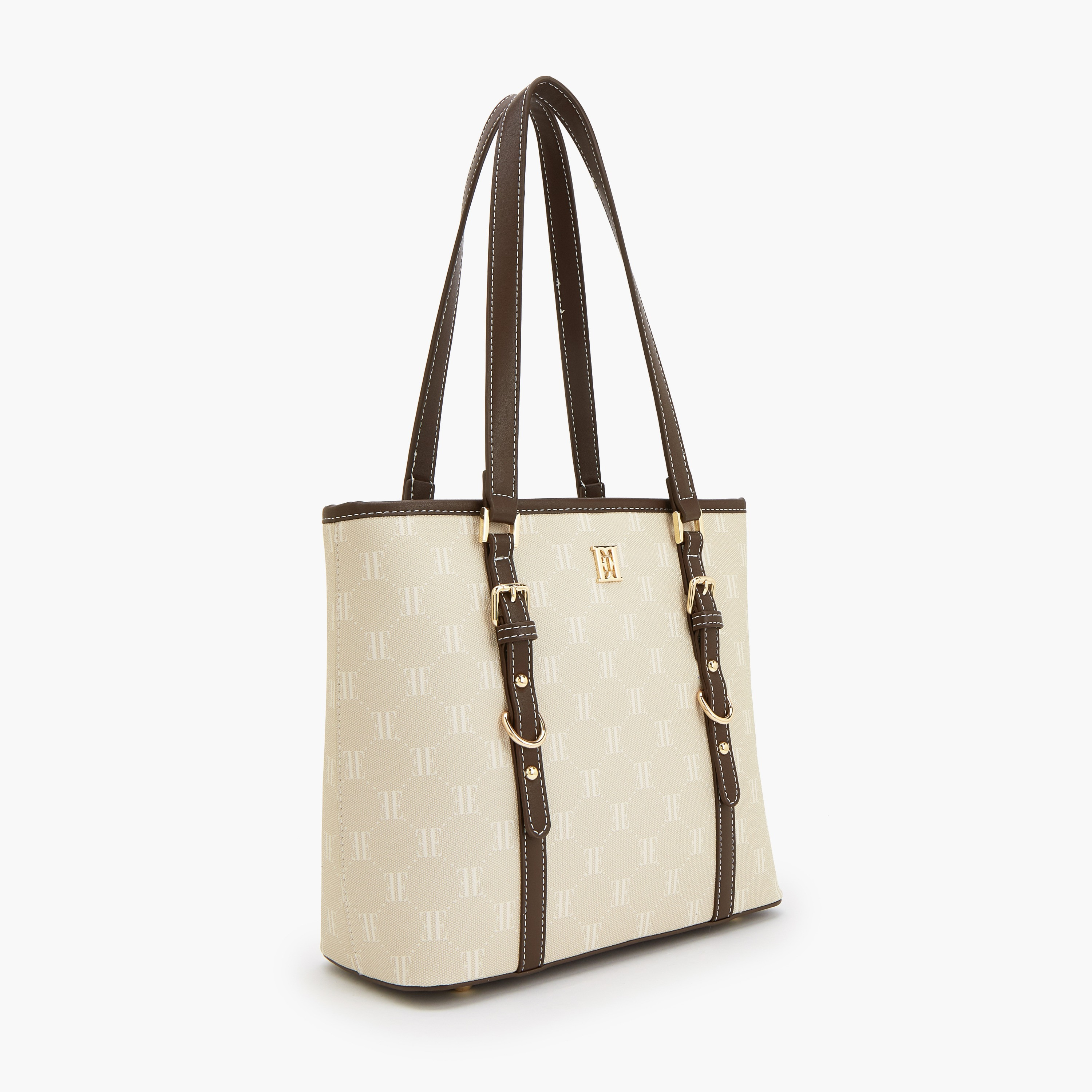 Elle Monogram Print Tote Bag with Zip Closure-women-bagsandwallets-handbags-image-3