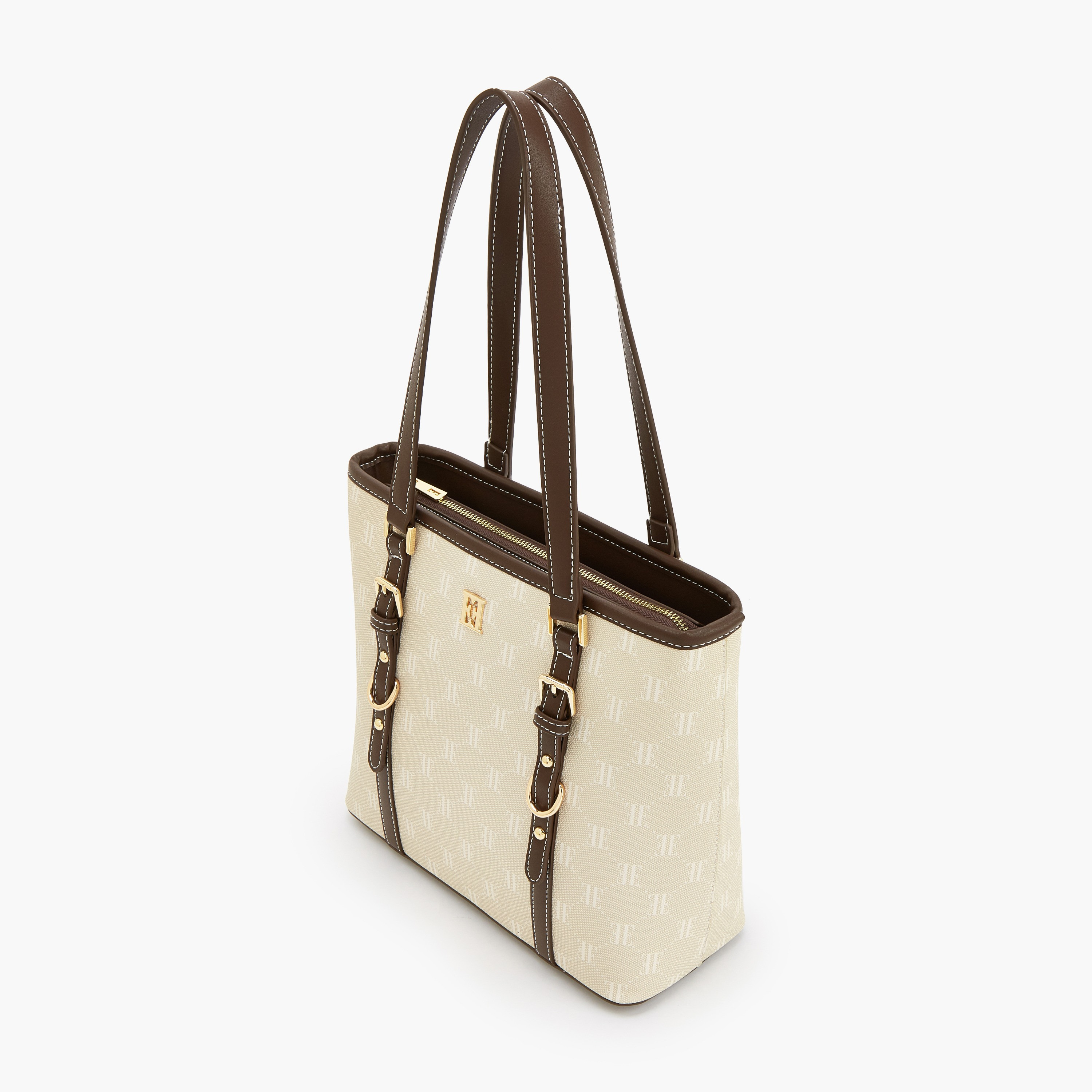 Elle Monogram Print Tote Bag with Zip Closure-women-bagsandwallets-handbags-image-5