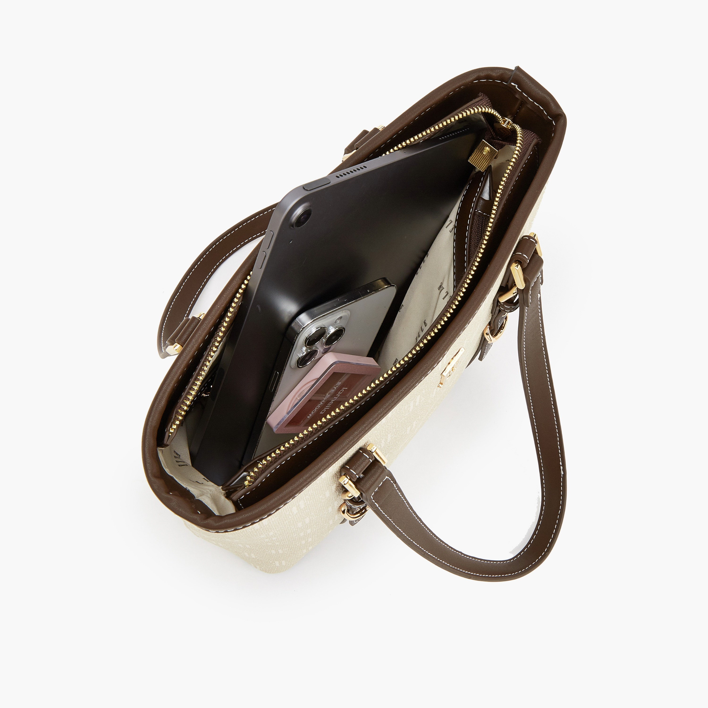 Elle Monogram Print Tote Bag with Zip Closure-women-bagsandwallets-handbags-image-7