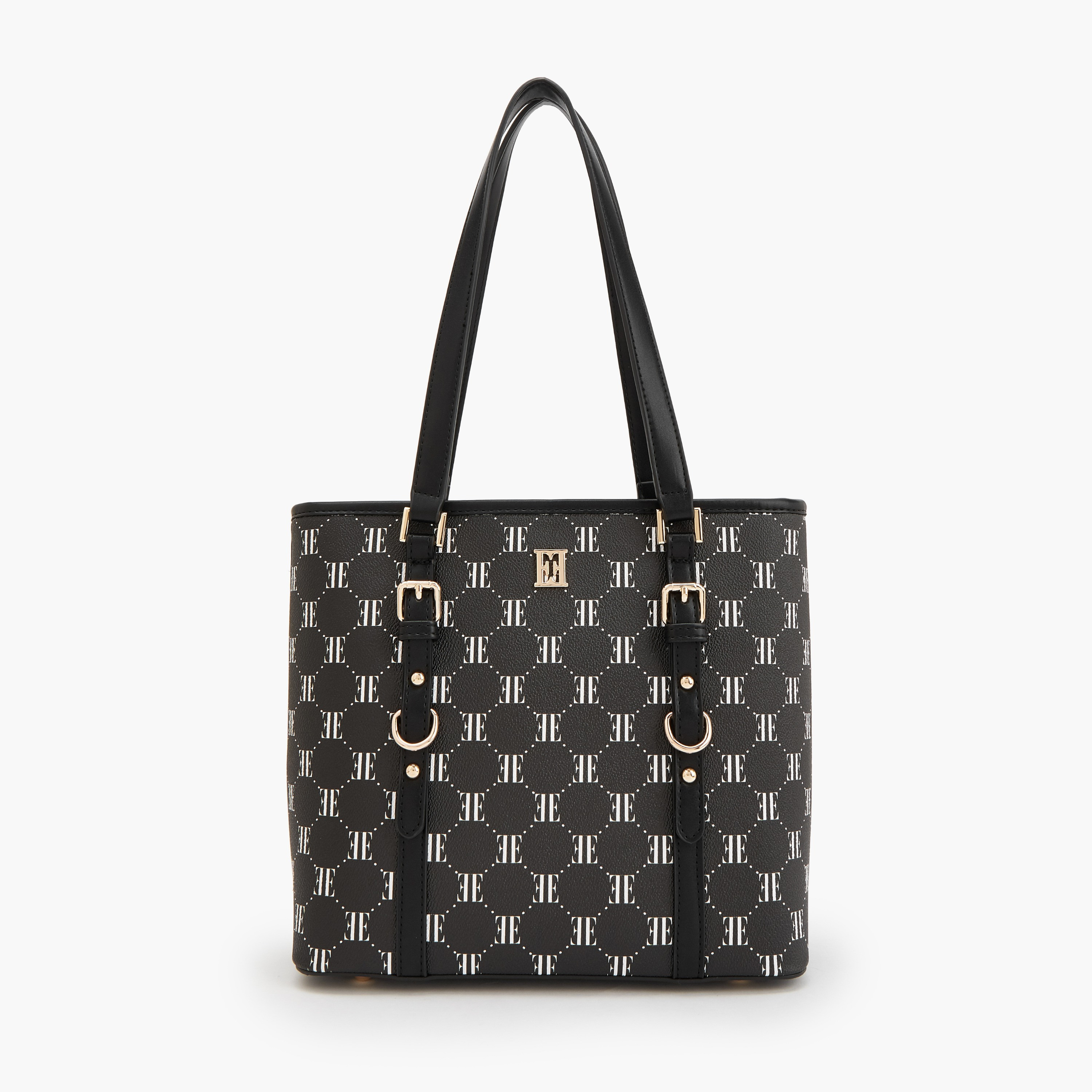 Elle Monogram Print Tote Bag with Zip Closure-women-bagsandwallets-handbags-image-1