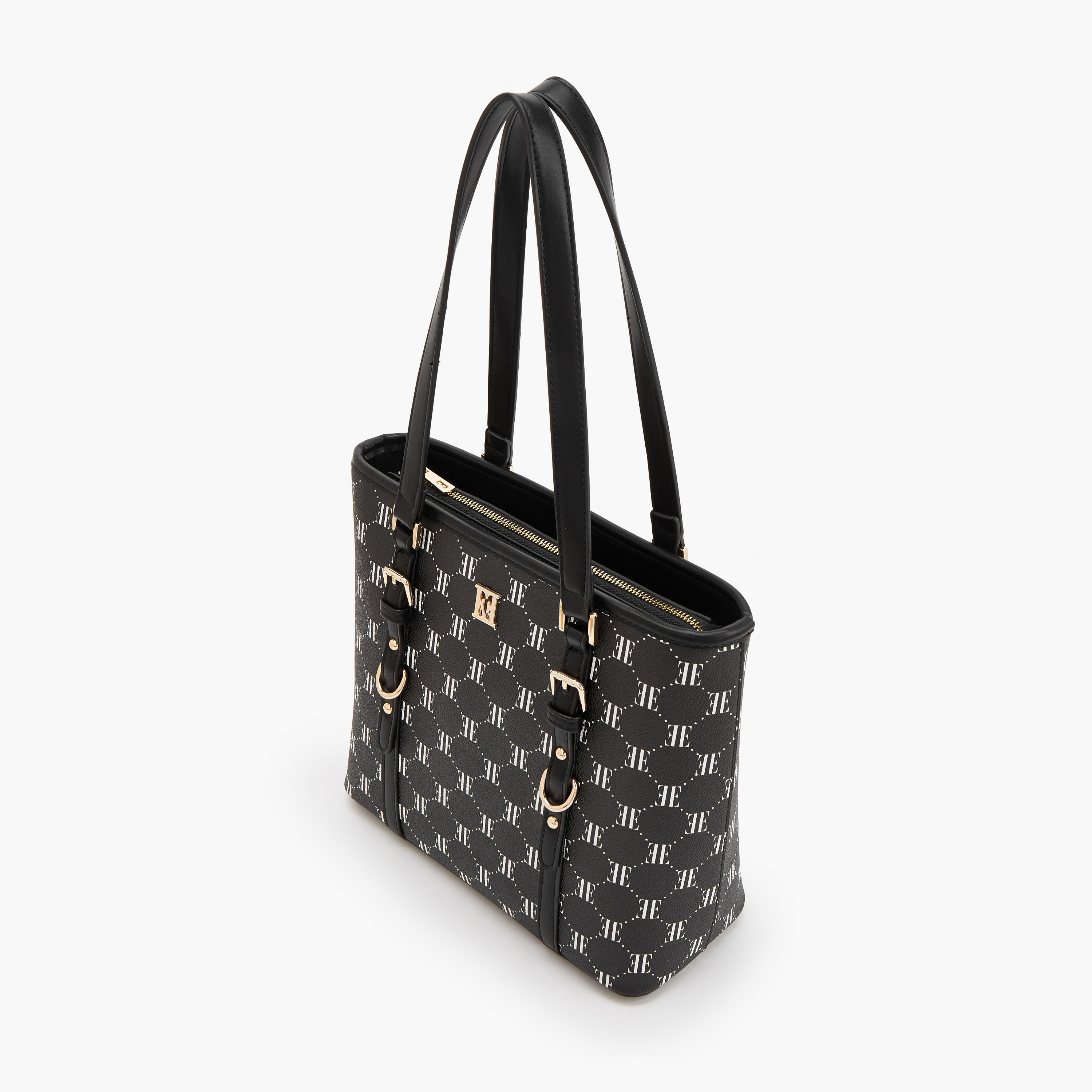 Elle Monogram Print Tote Bag with Zip Closure-women-bagsandwallets-handbags-image-5