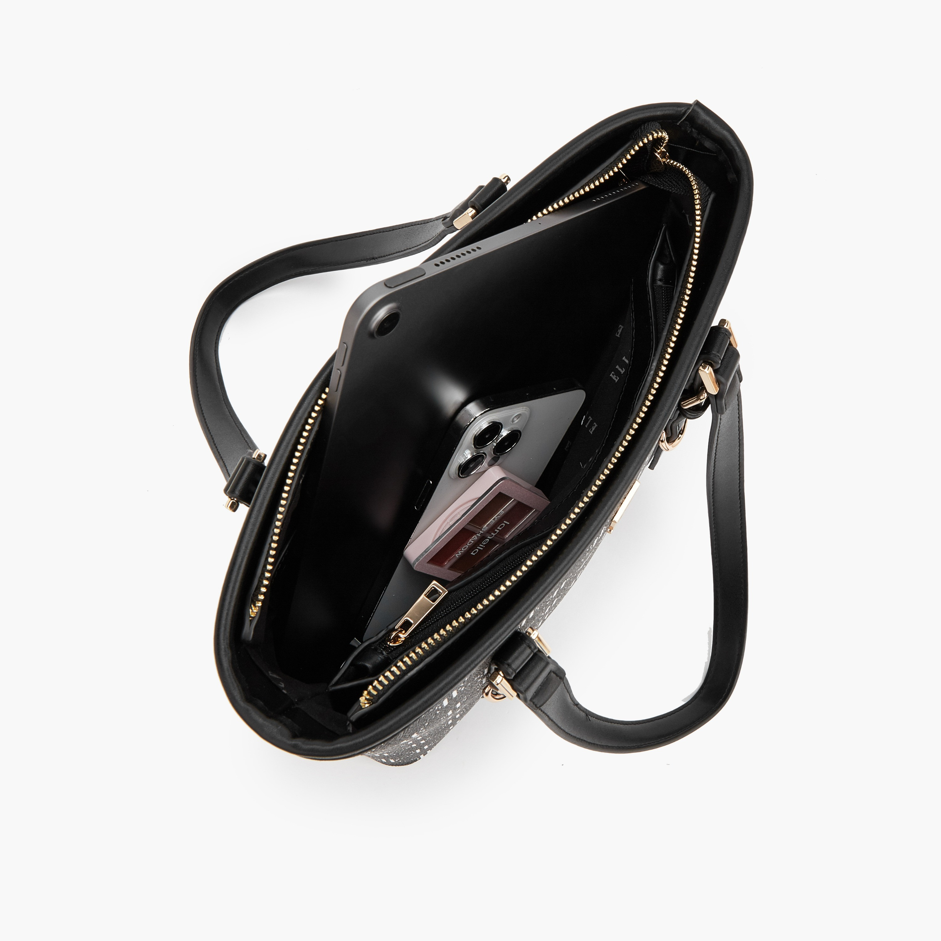 Elle Monogram Print Tote Bag with Zip Closure-women-bagsandwallets-handbags-image-7