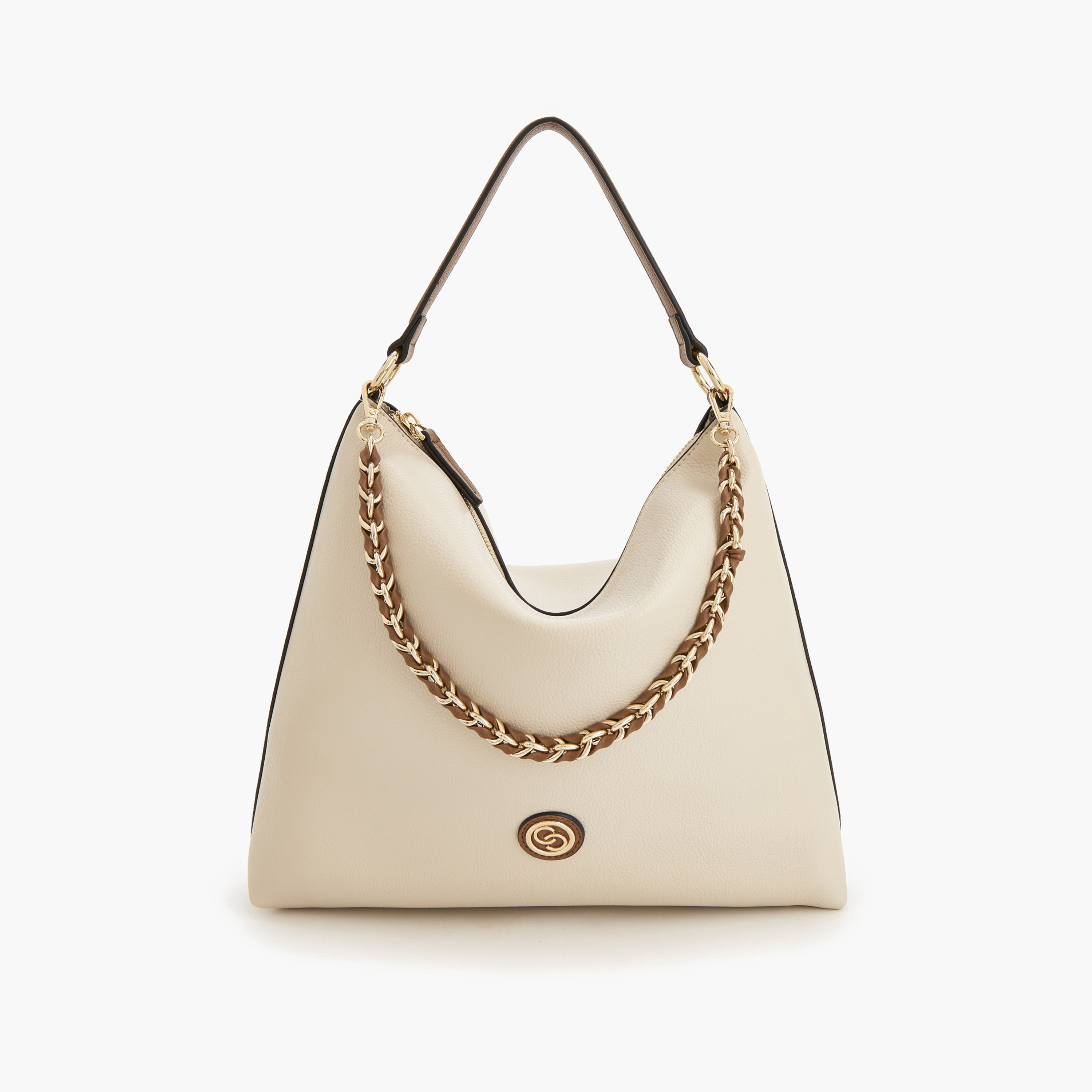 Celeste Textured Shoulder Bag with Chain Accent-women-bagsandwallets-handbags-image-1