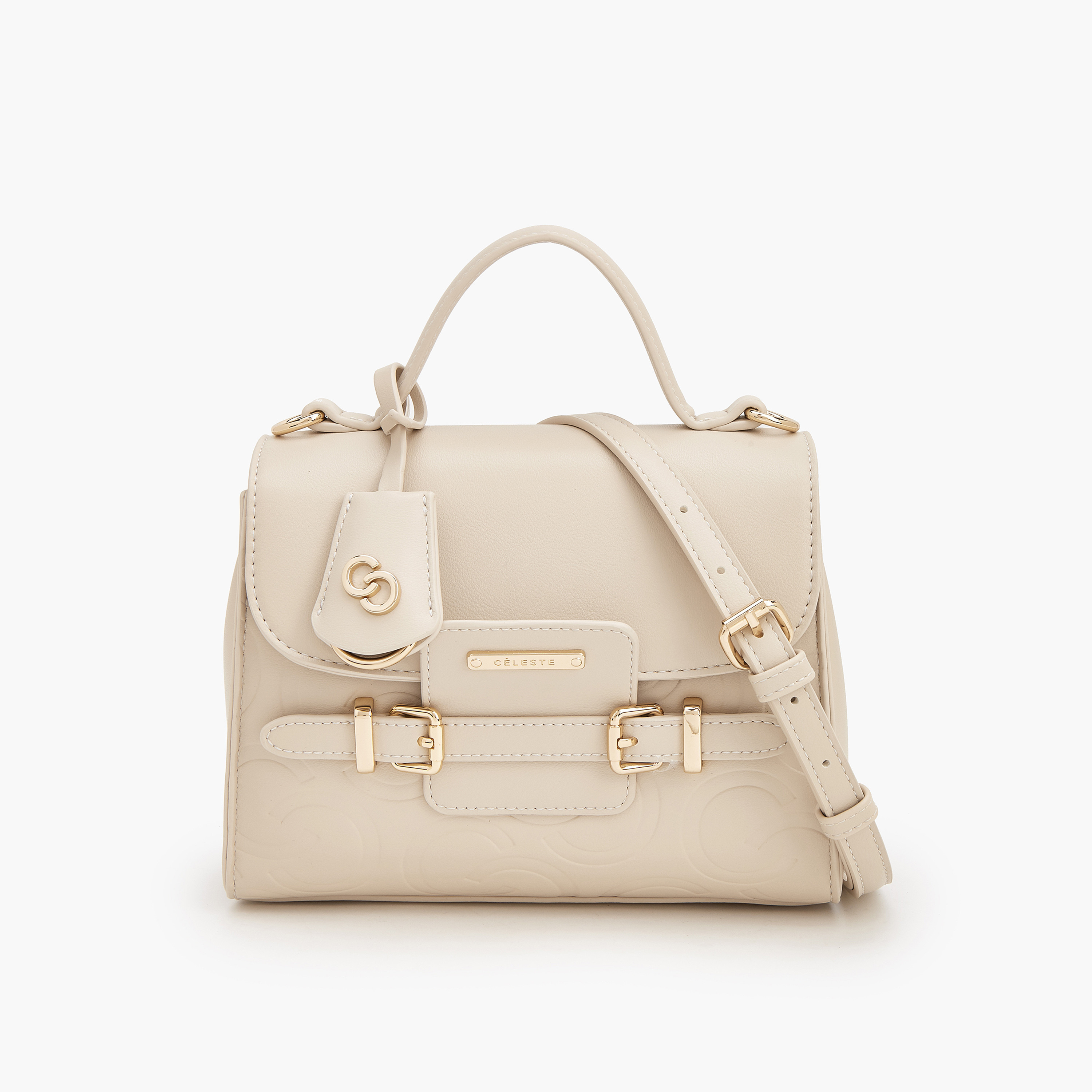 Celeste Monogram Embossed Satchel Bag with Metalli Accent-women-bagsandwallets-handbags-image-1
