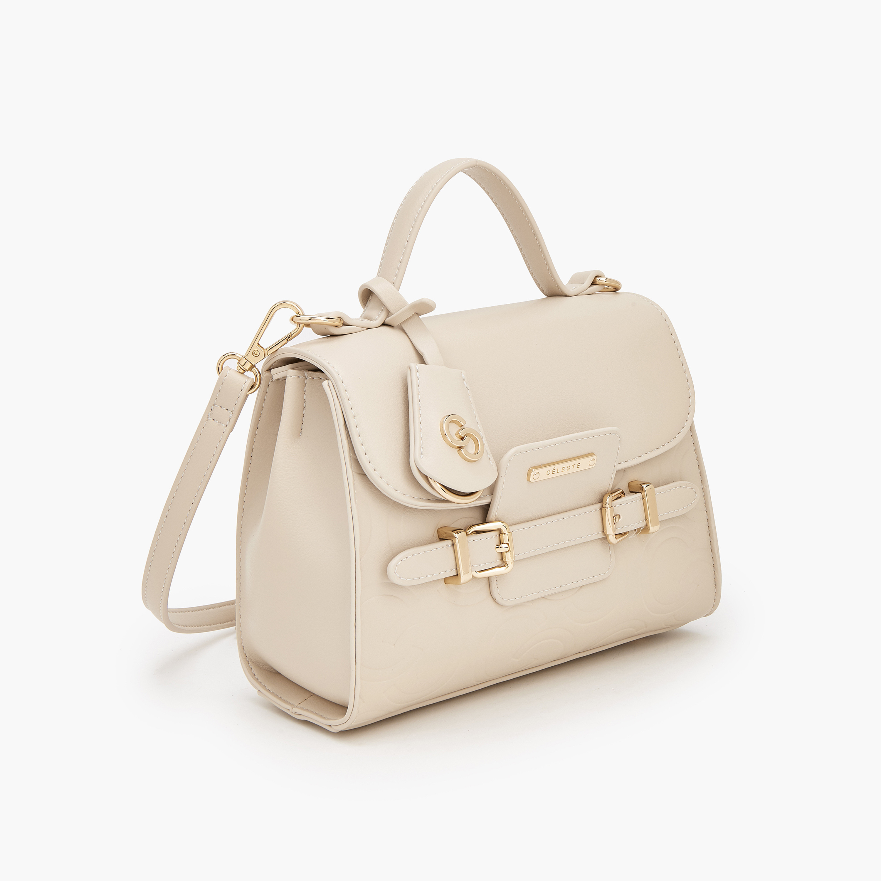 Celeste Monogram Embossed Satchel Bag with Metalli Accent-women-bagsandwallets-handbags-image-2