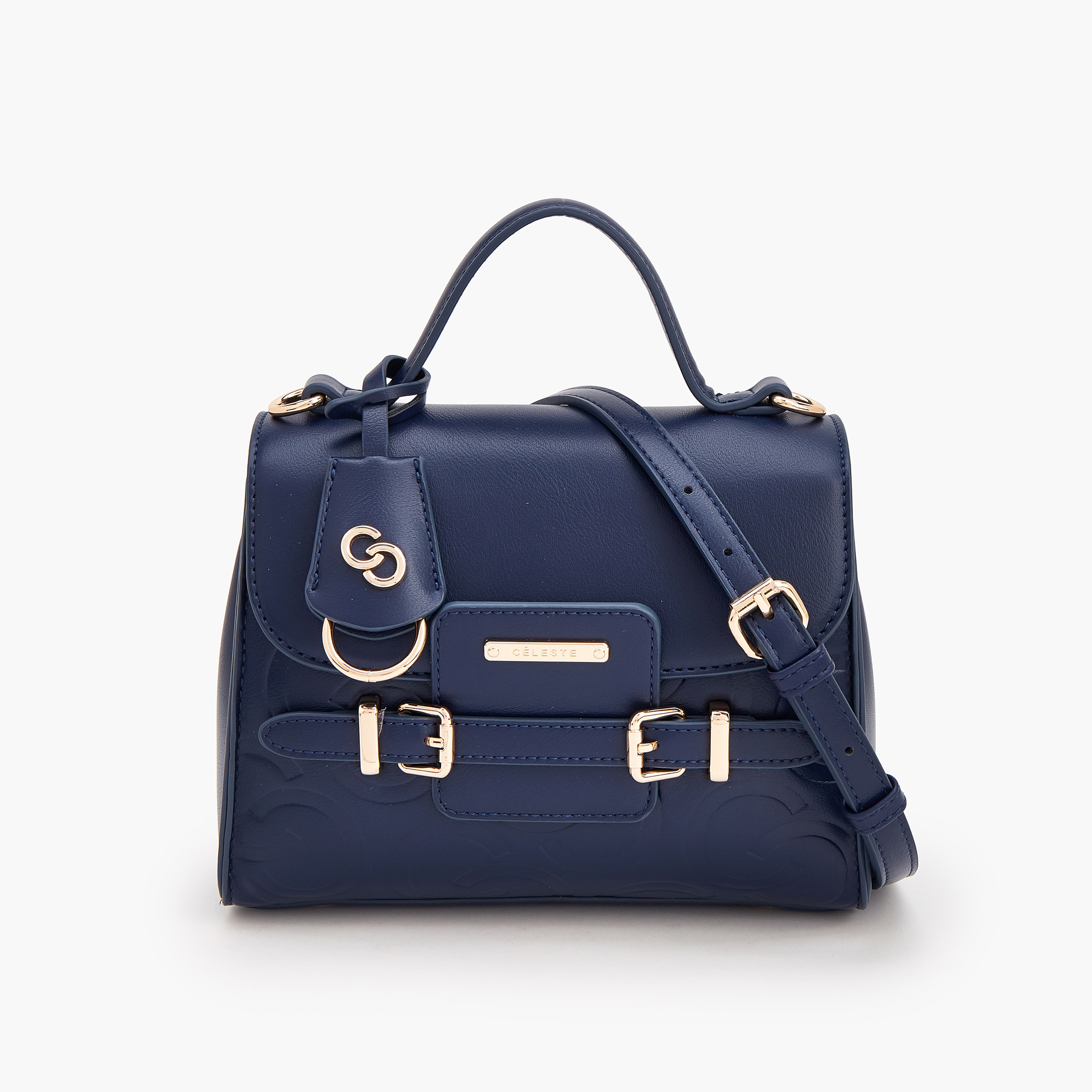 Celeste Monogram Embossed Satchel Bag with Metalli Accent-women-bagsandwallets-handbags-image-1