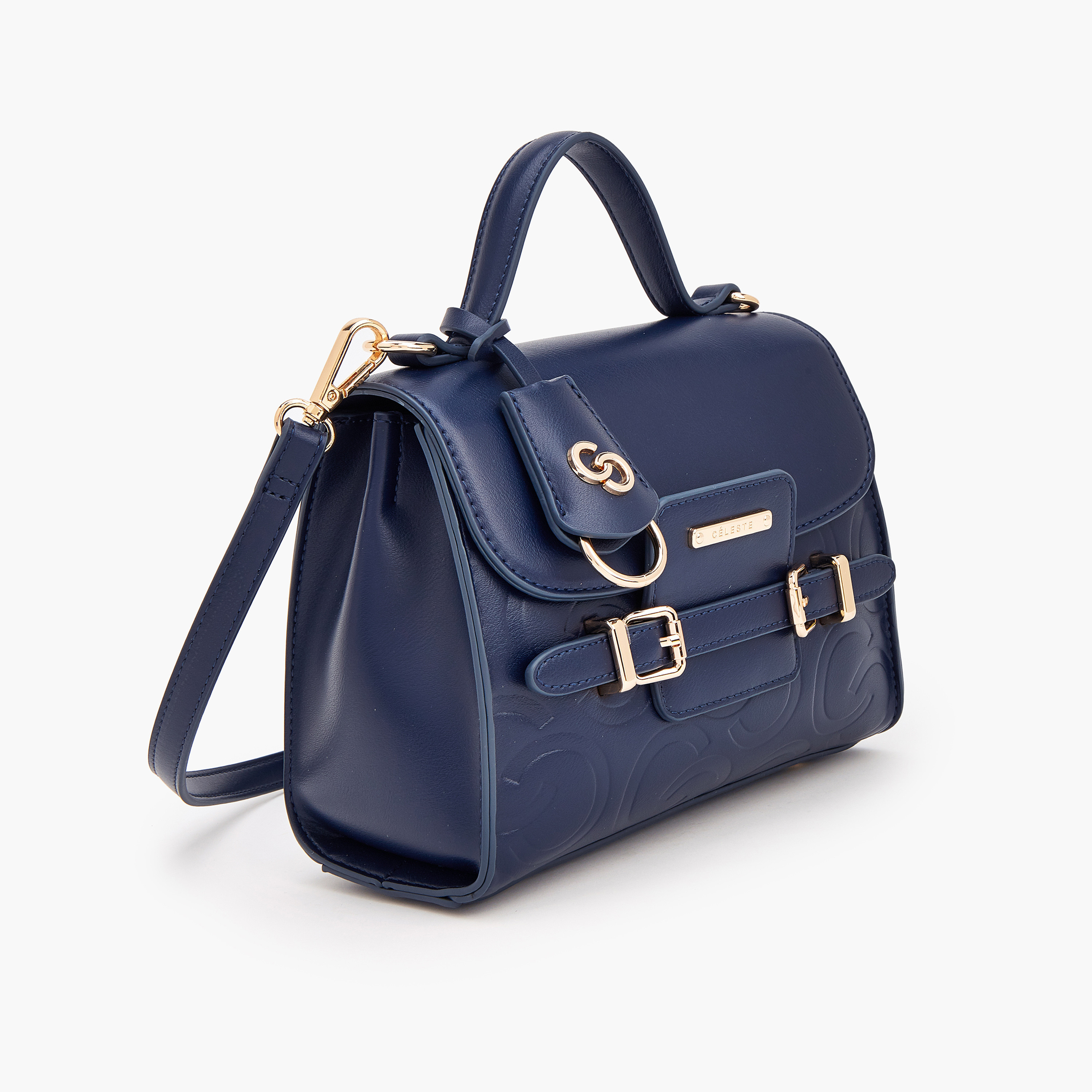 Celeste Monogram Embossed Satchel Bag with Metalli Accent-women-bagsandwallets-handbags-image-2