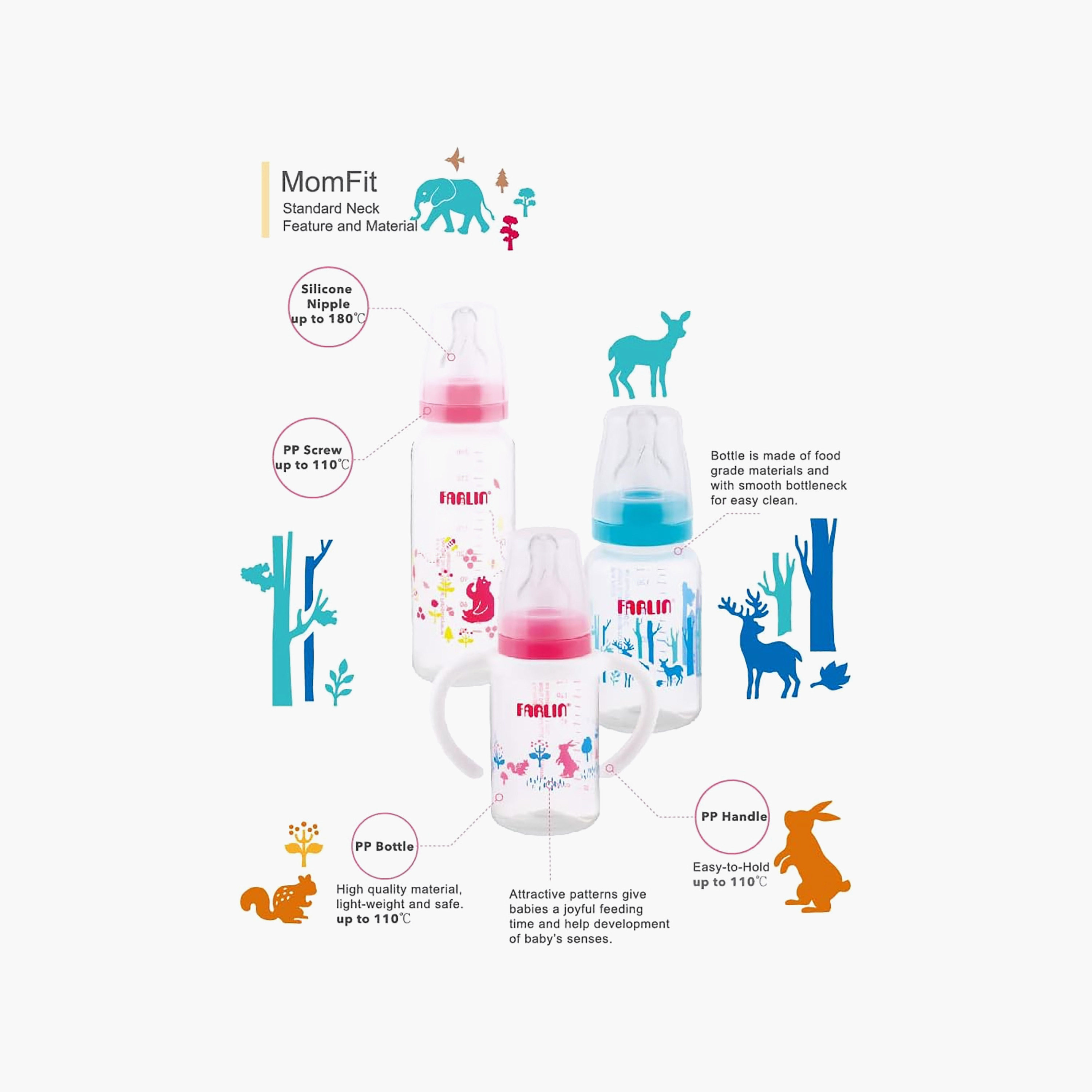 Farlin PP Standard Neck Feeding Bottle with Handle & Silicone Nipple - 140 ml-baby-feeding-feedingbottles-bottlesandteats-image-4