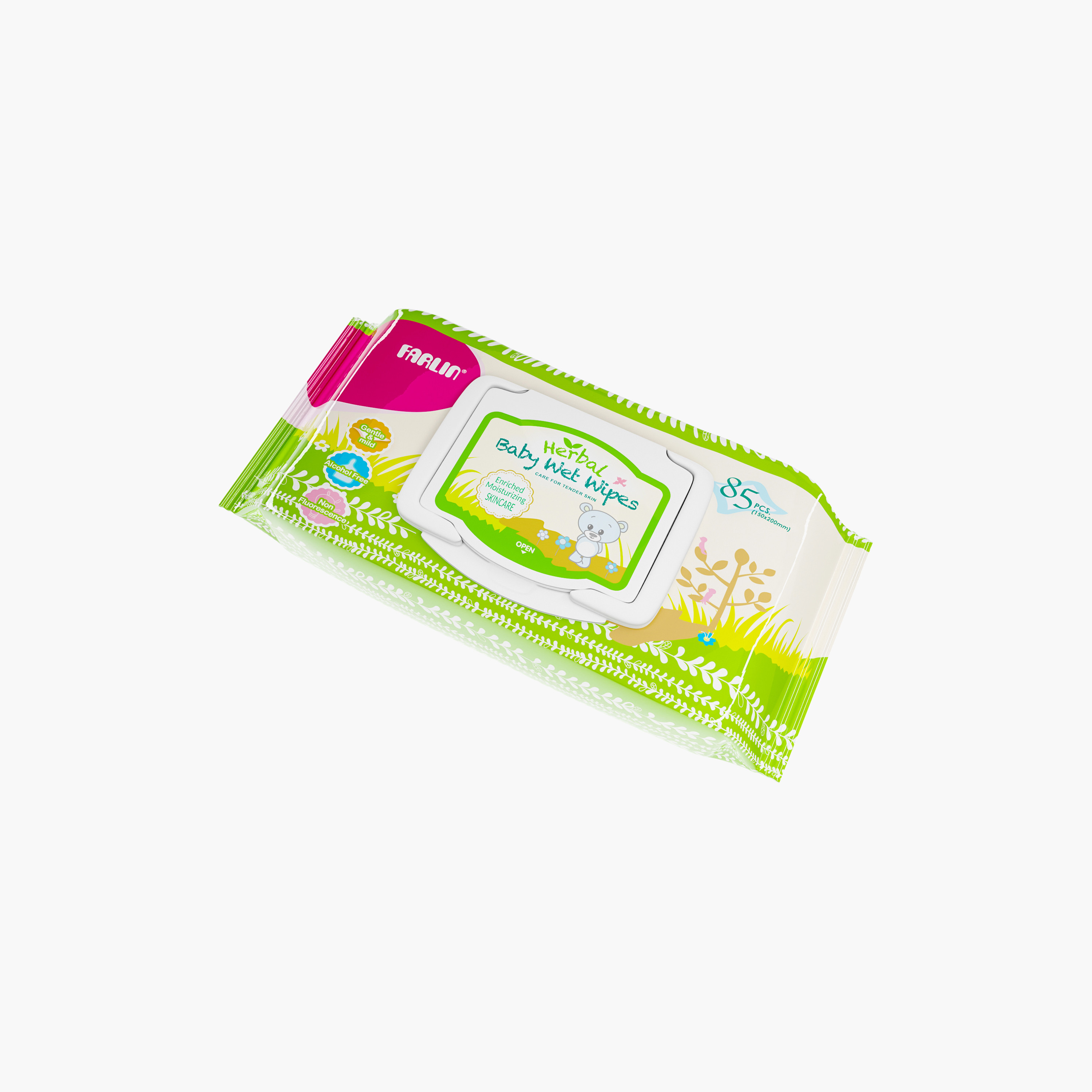 مناديل مبللة للأطفال بخلاصة الأعشاب (85 منديل) من فارلين-baby-diapering-babywipes-image-2