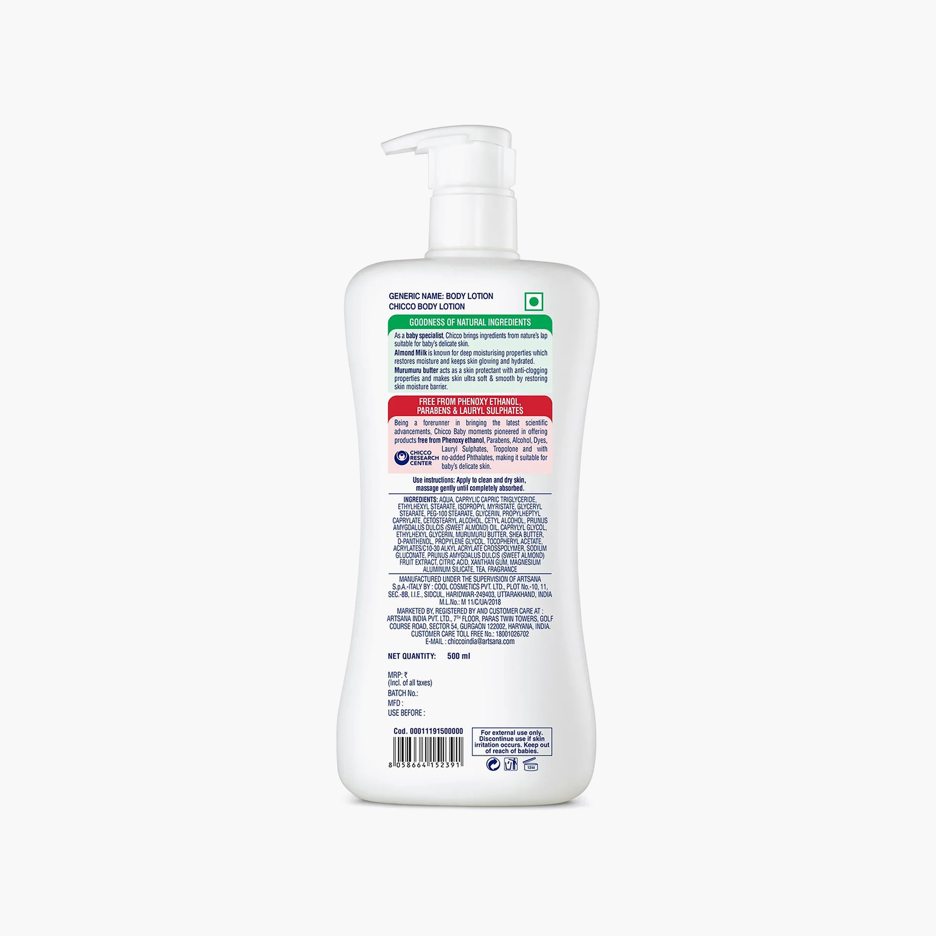 Chicco Baby Lotion with Almond Milk and Murumuru Butter, 500 ml-baby-bathandcare-hairbodyskincare-lotionsandcreams-image-2