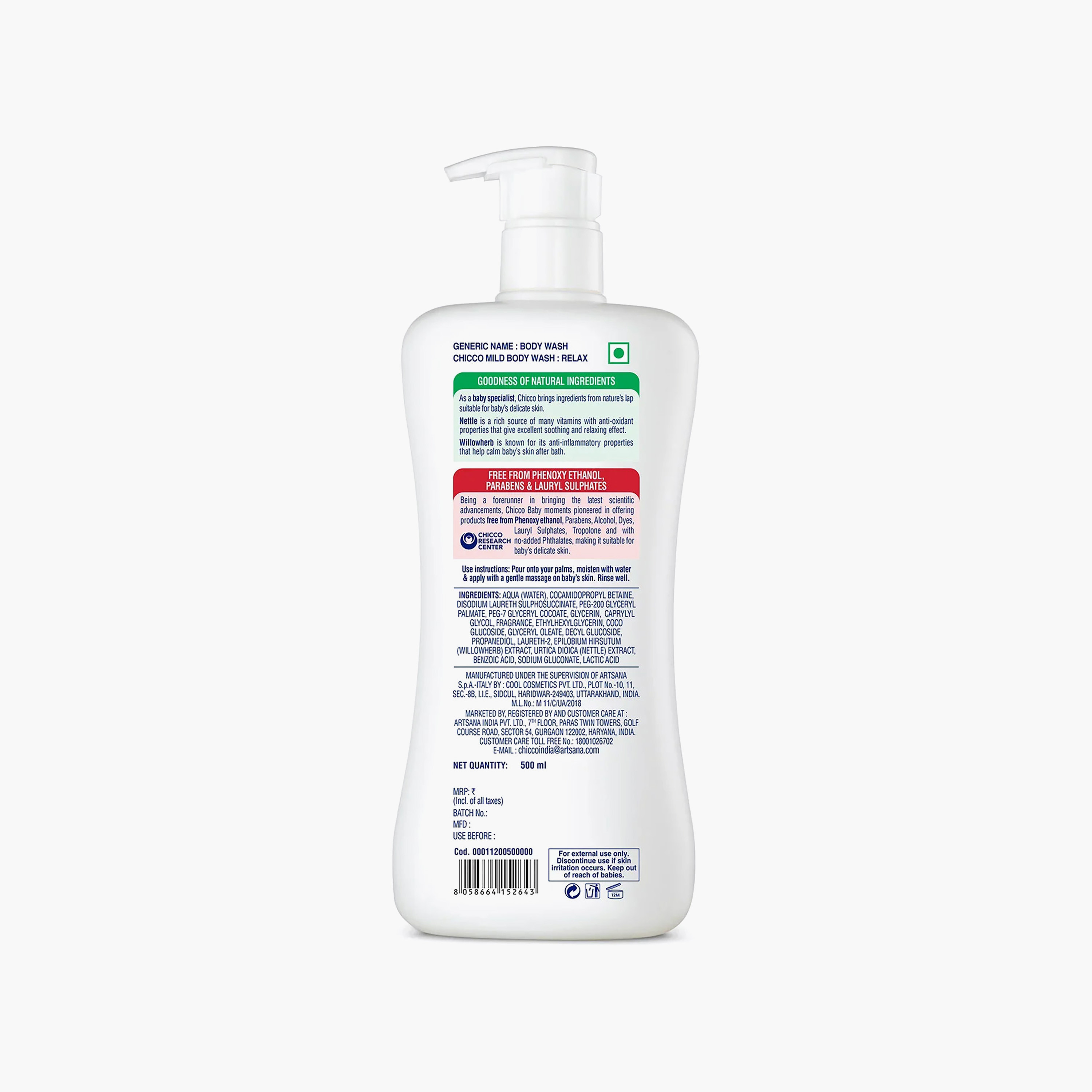 Chicco Baby Body Wash with Nettle and Willowherb, 500 ml-baby-bathandcare-hairbodyskincare-bodywashandsoaps-image-2