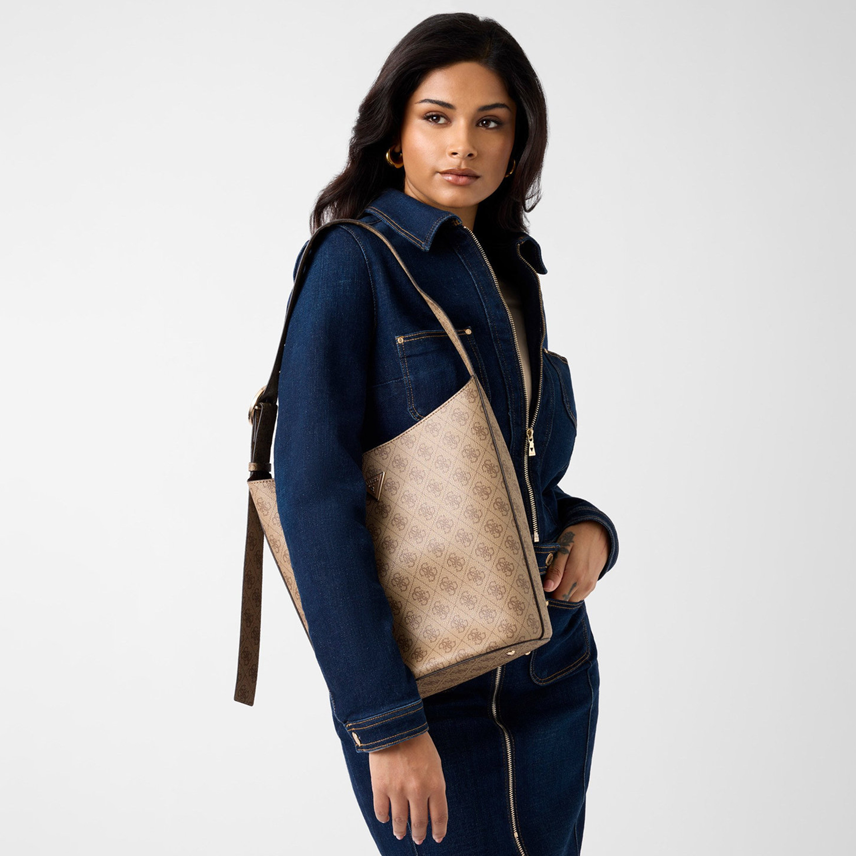 Guess Meridian Ii Monogram Single Handle Bucket Bag & Pouch with Magnetic Closure-women-bagsandwallets-handbags-image-6