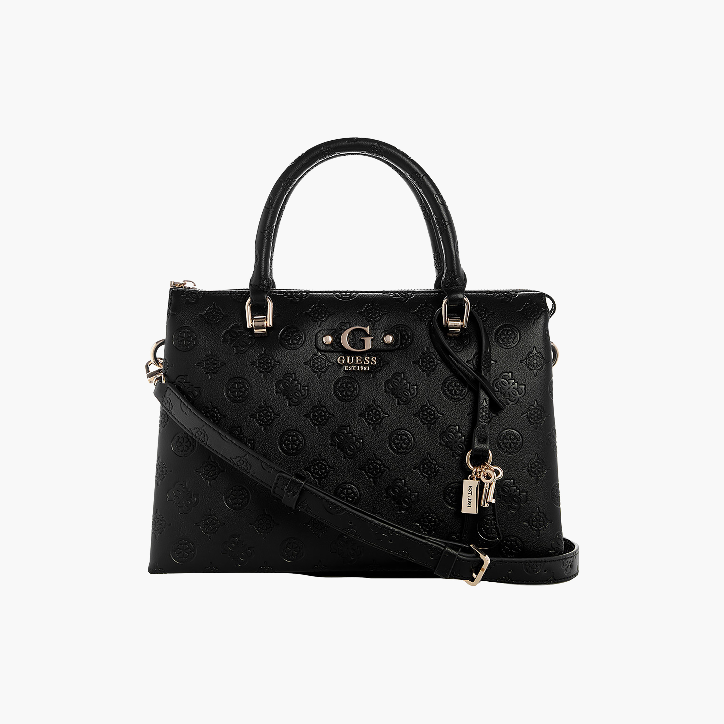 Guess Dita Monogram Double Handle Satchel Bag with Zipper Closure and Detachable Strap-women-bagsandwallets-handbags-image-1