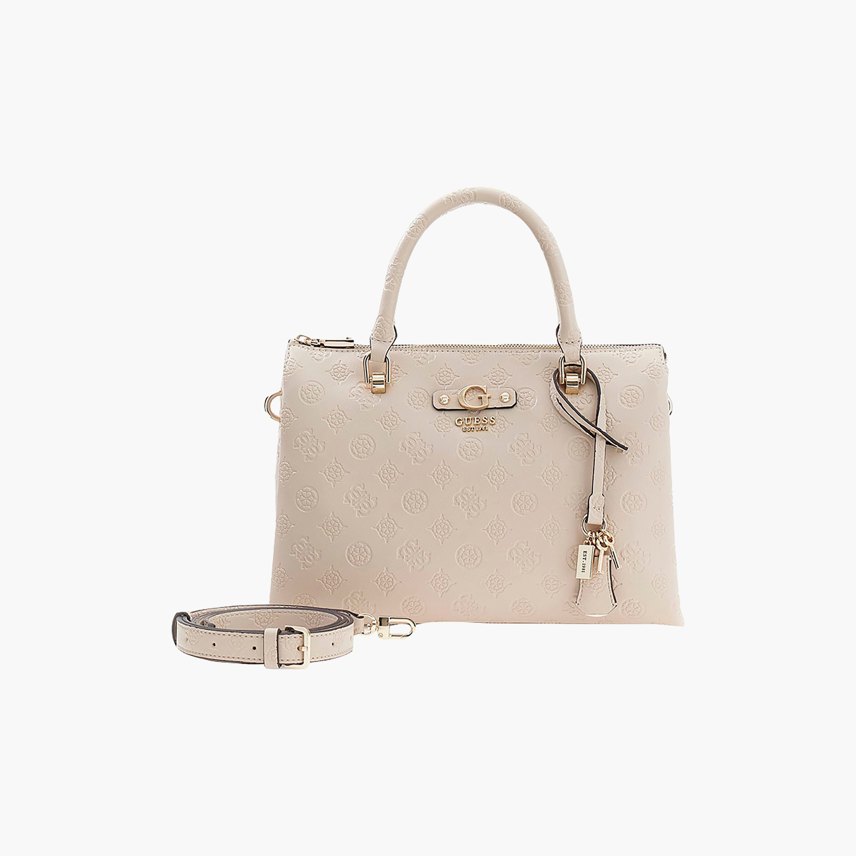 Guess Dita Monogram Double Handle Satchel Bag with Zipper Closure and Detachable Strap-women-bagsandwallets-handbags-image-1