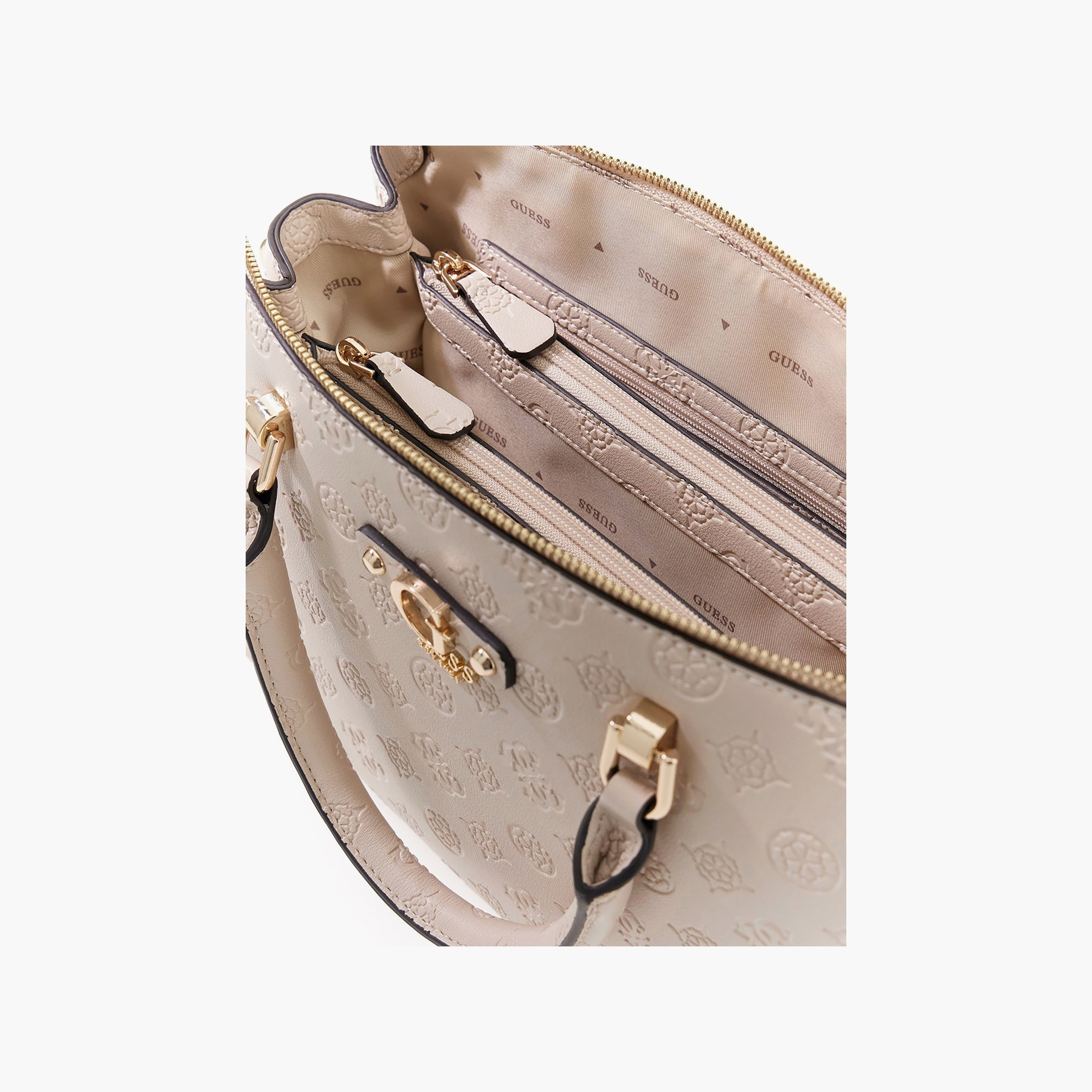 Guess Dita Monogram Double Handle Satchel Bag with Zipper Closure and Detachable Strap-women-bagsandwallets-handbags-image-3