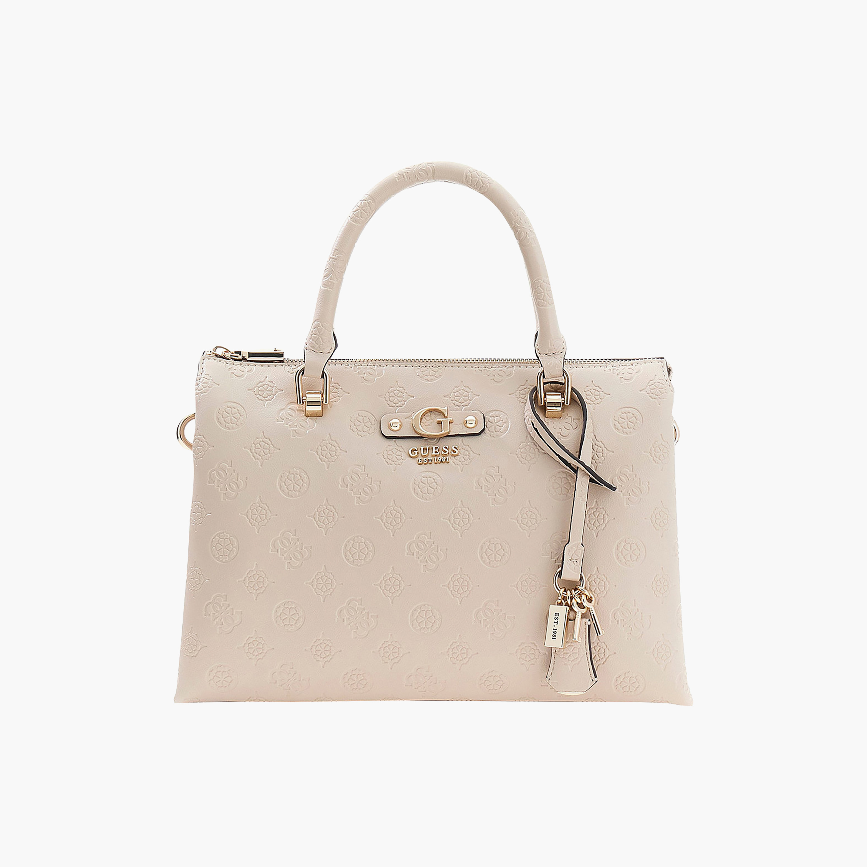 Guess Dita Monogram Double Handle Satchel Bag with Zipper Closure and Detachable Strap-women-bagsandwallets-handbags-image-4