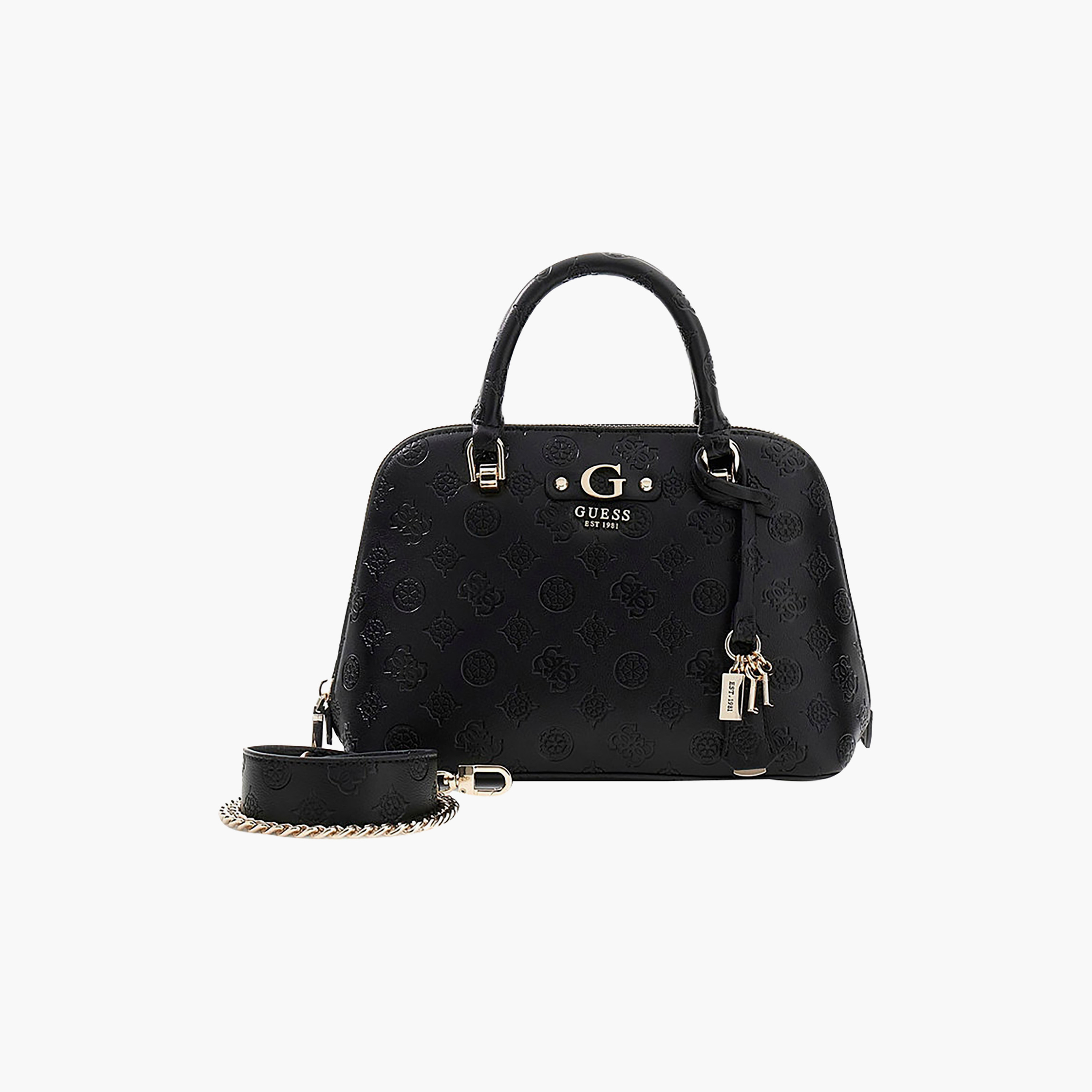 Guess Dita Monogram Double Handle Dome Satchel with Zipper Closure and Detachable Strap-women-bagsandwallets-handbags-image-1