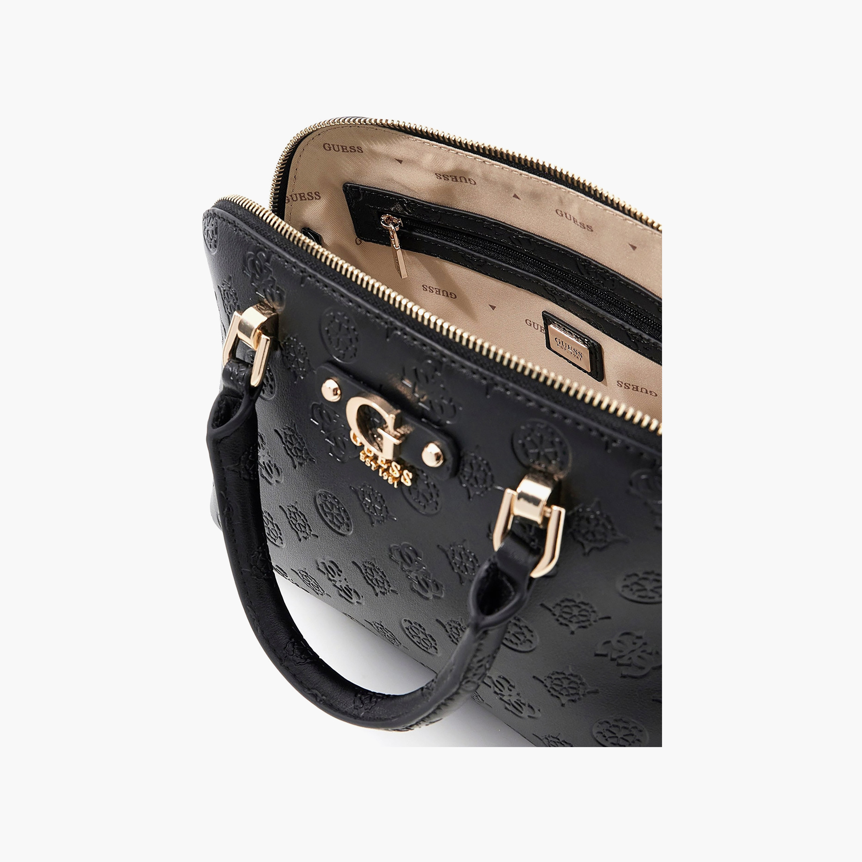 Guess Dita Monogram Double Handle Dome Satchel with Zipper Closure and Detachable Strap-women-bagsandwallets-handbags-image-3