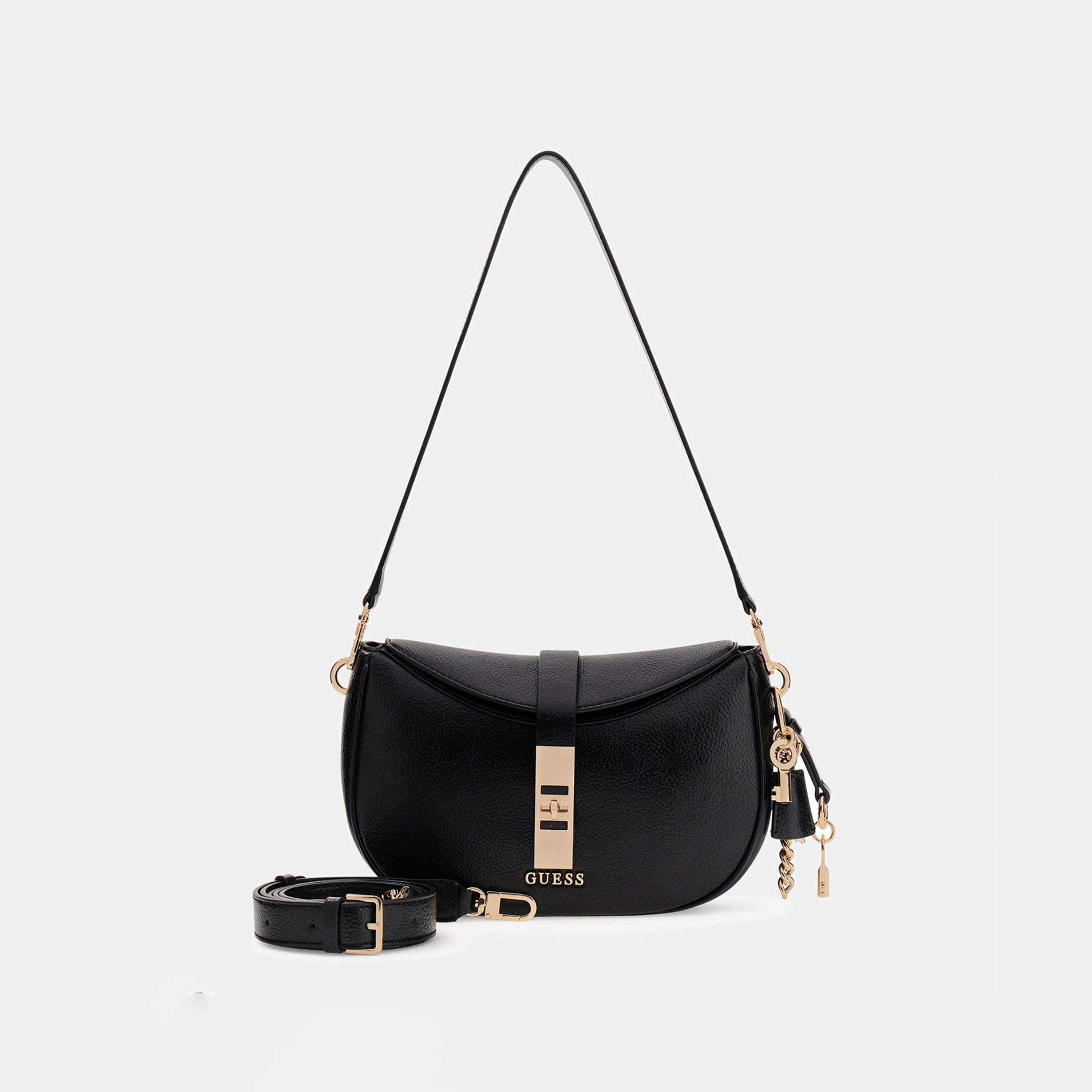 Guess Brooke Textured Shoulder Bag with Twist Lock Closure and Detachable Strap-women-bagsandwallets-handbags-image-1