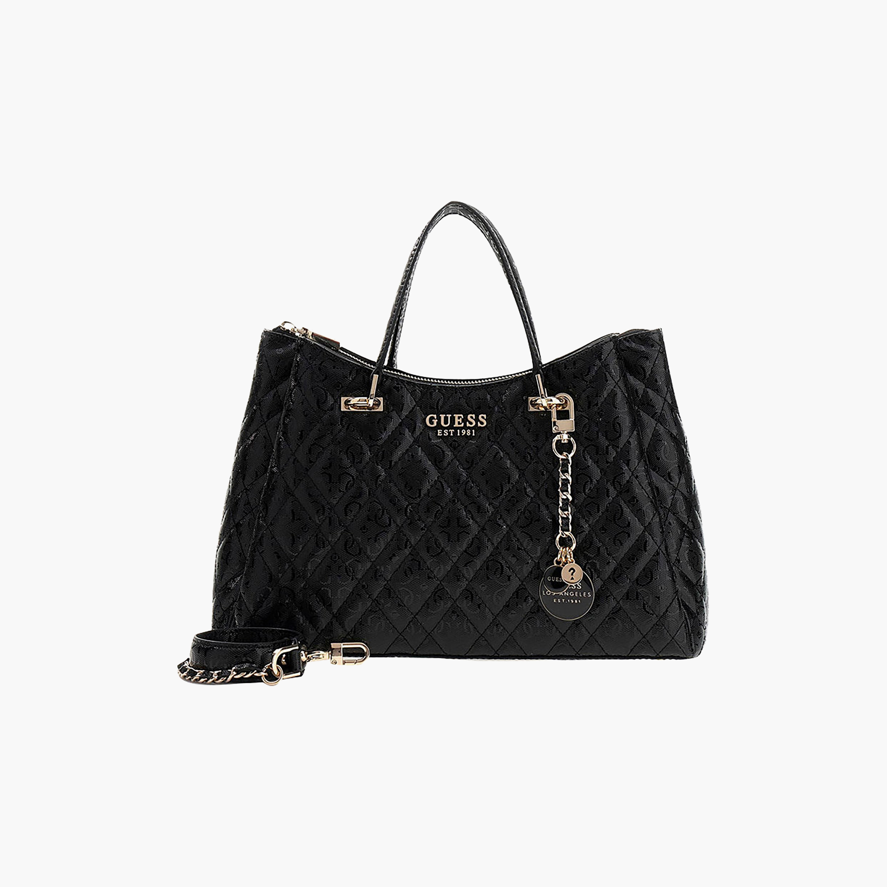 Guess Isemay Quilted Double Handle Satchel Bag with Zipper Closure and Detachable Strap-women-bagsandwallets-handbags-image-1