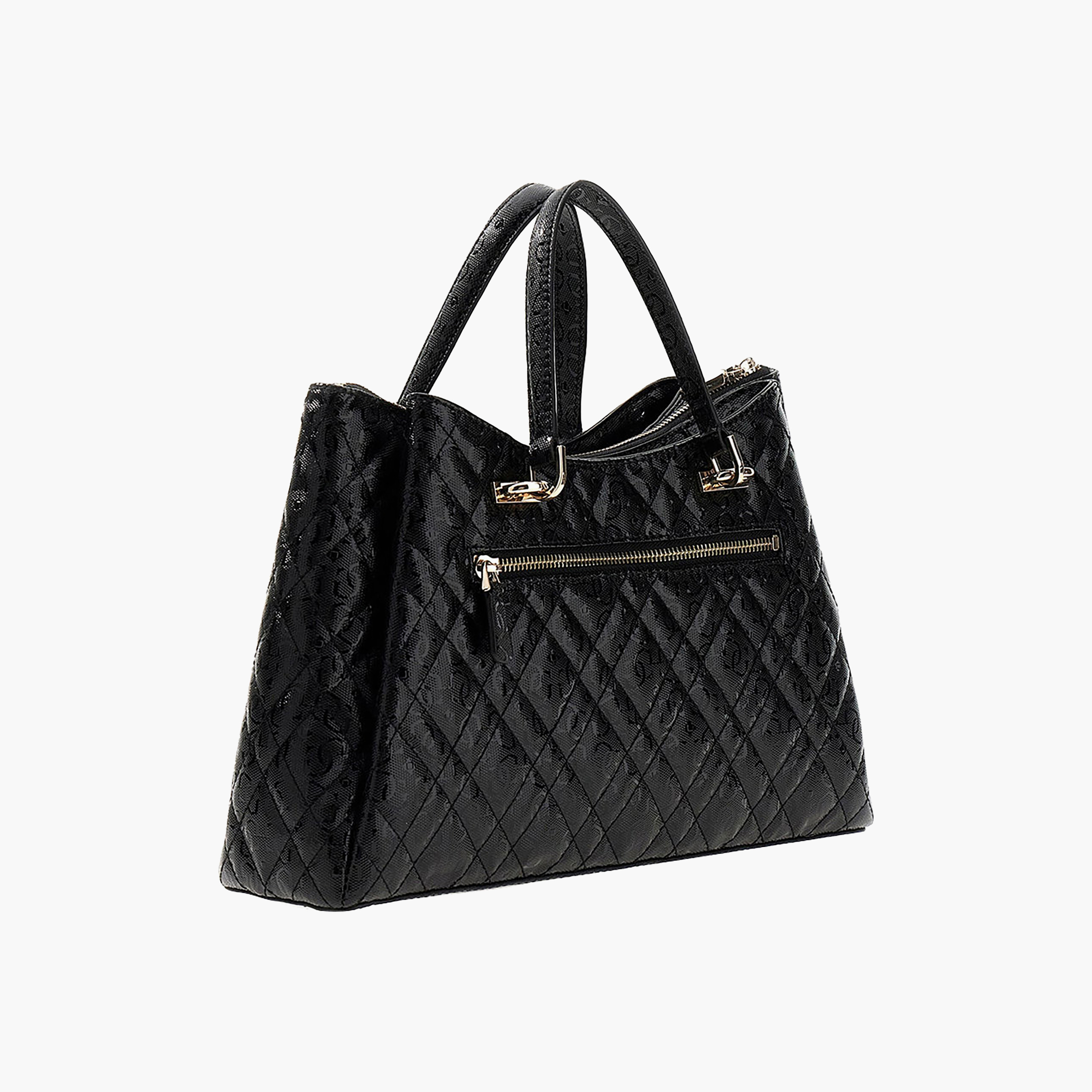 Guess Isemay Quilted Double Handle Satchel Bag with Zipper Closure and Detachable Strap-women-bagsandwallets-handbags-image-2
