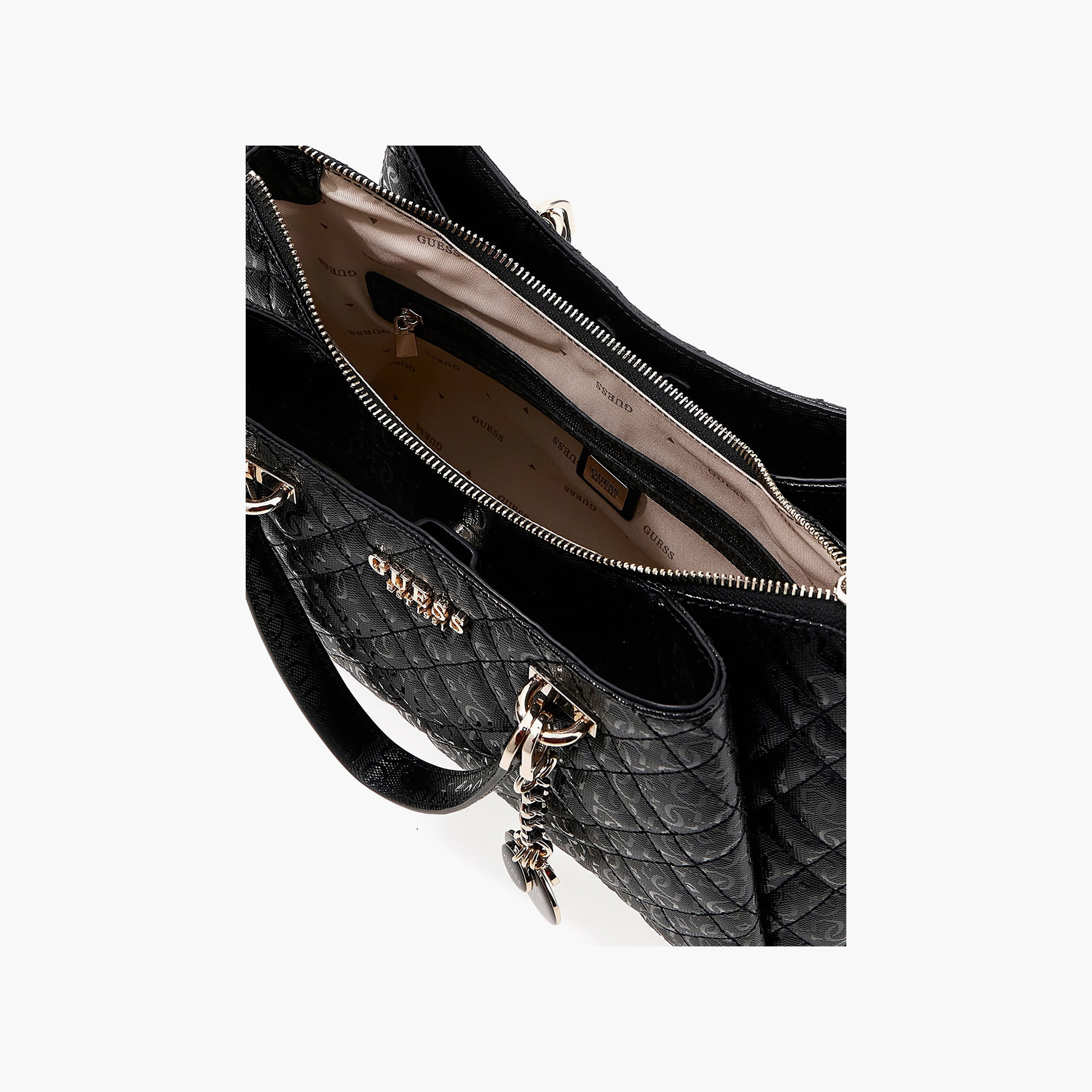 Guess Isemay Quilted Double Handle Satchel Bag with Zipper Closure and Detachable Strap-women-bagsandwallets-handbags-image-3