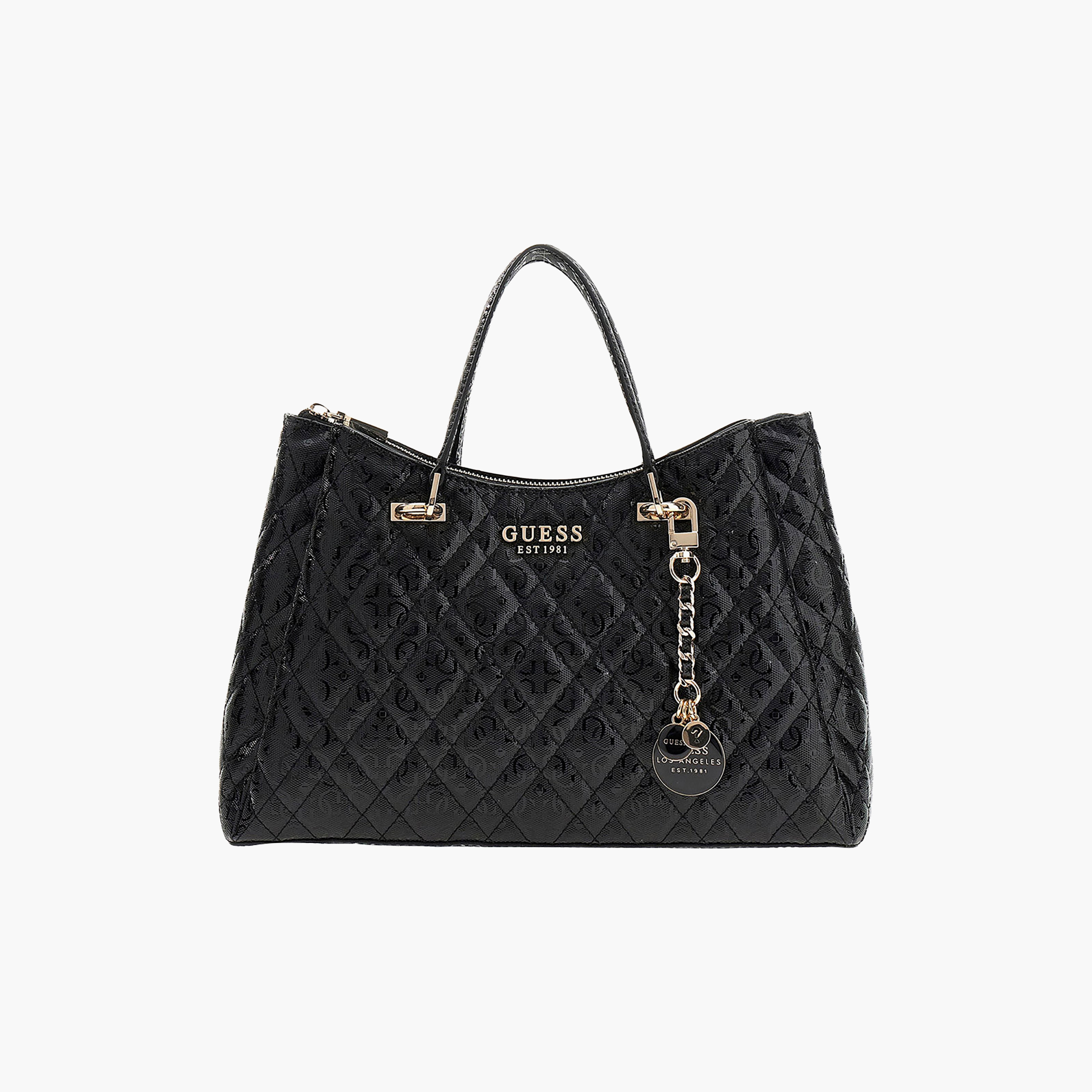 Guess Isemay Quilted Double Handle Satchel Bag with Zipper Closure and Detachable Strap-women-bagsandwallets-handbags-image-4