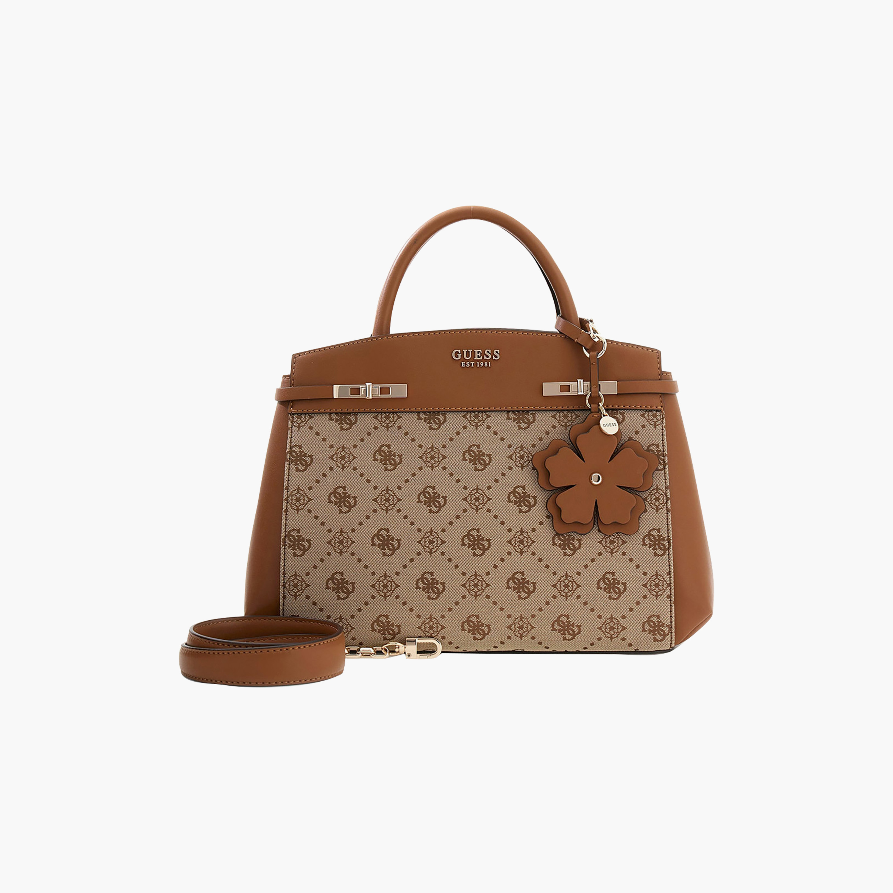 Guess Melinda Monogram Double Handle Satchel Bag with Zip Closure and Detachable Strap-women-bagsandwallets-handbags-image-1
