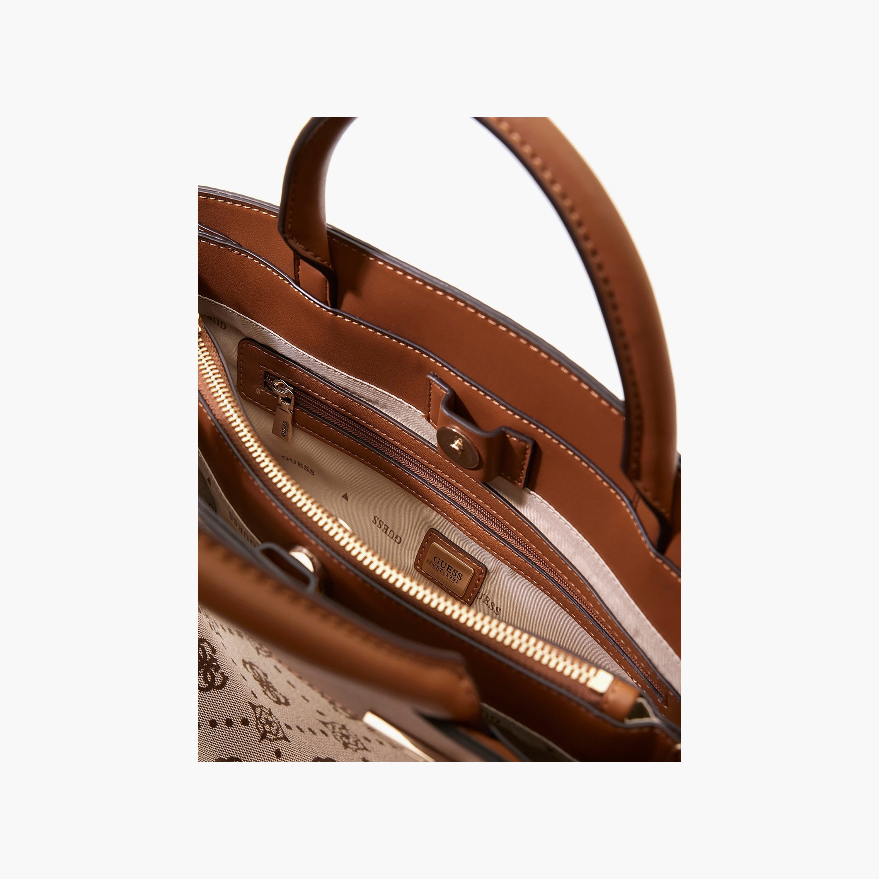 Guess Melinda Monogram Double Handle Satchel Bag with Zip Closure and Detachable Strap-women-bagsandwallets-handbags-image-3
