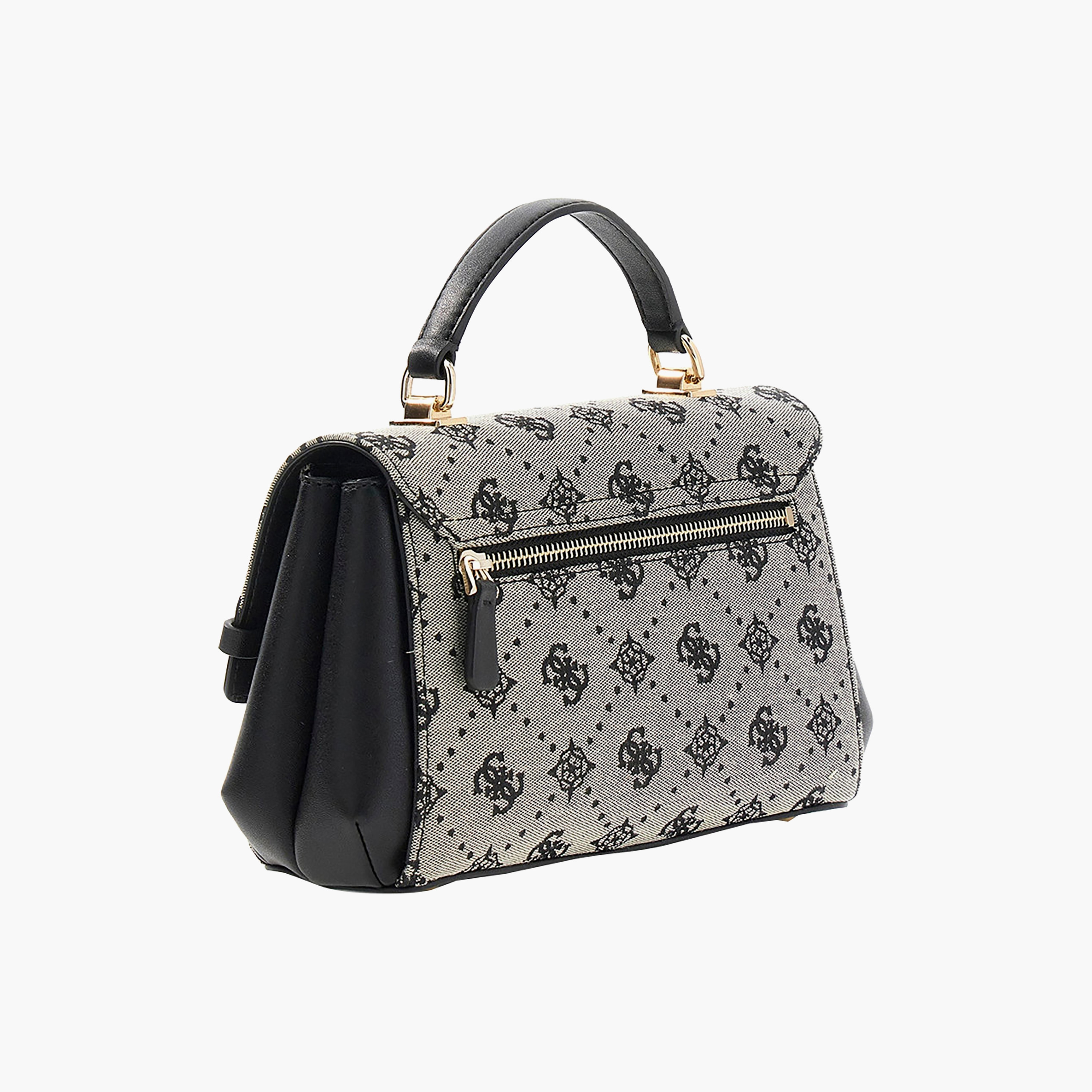 Guess Melinda Monogram Top Handle Satchel Bag with Flap Closure and Detachable Strap-women-bagsandwallets-handbags-image-2