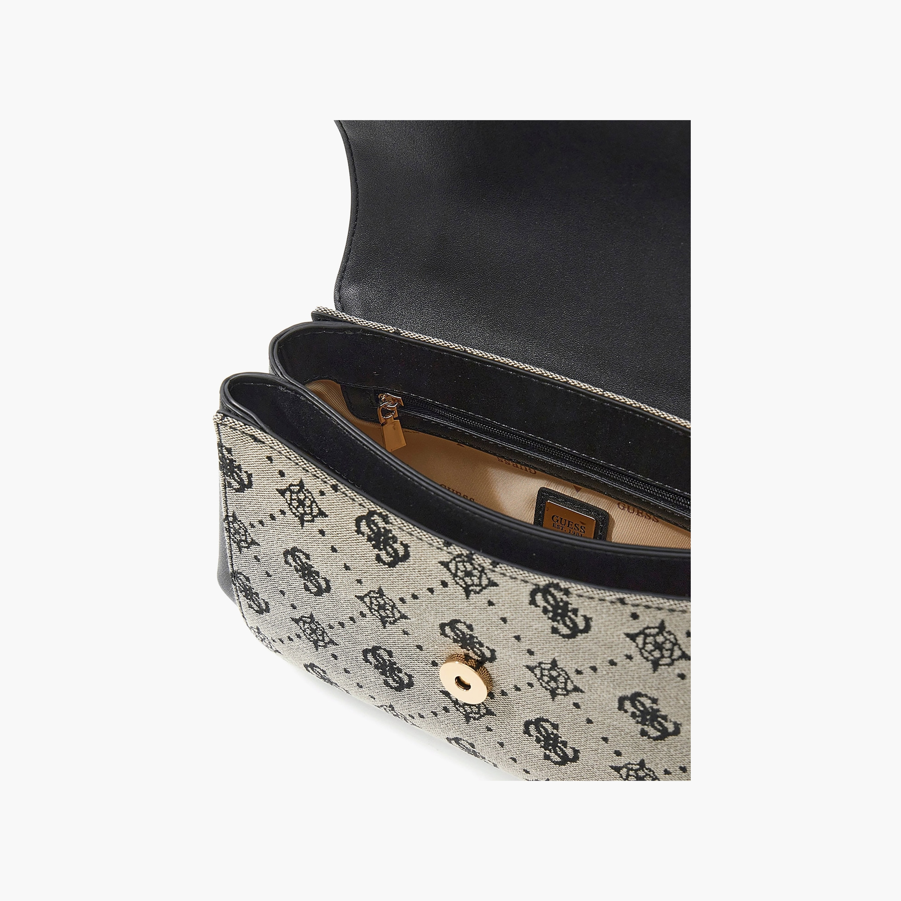 Guess Melinda Monogram Top Handle Satchel Bag with Flap Closure and Detachable Strap-women-bagsandwallets-handbags-image-3