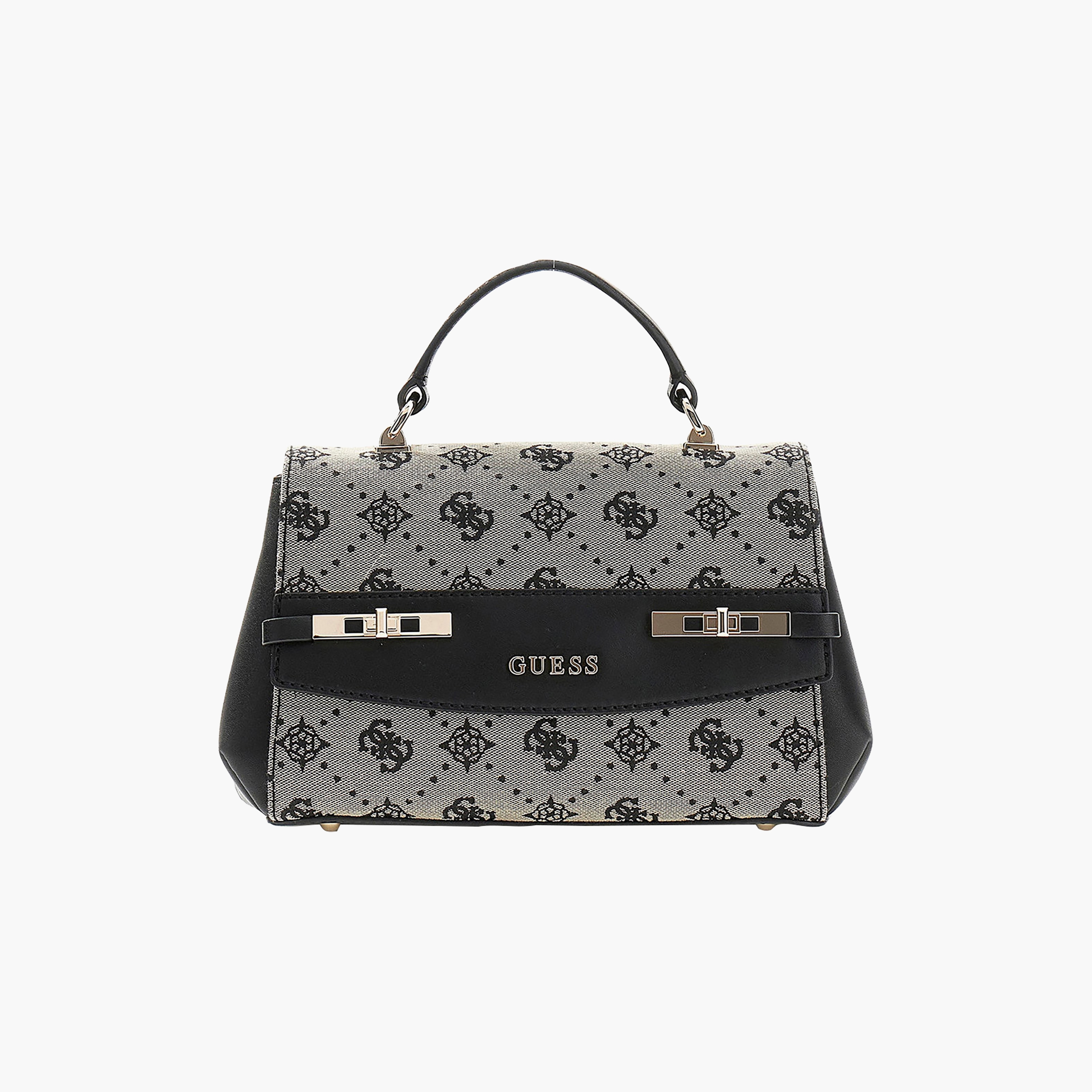Guess Melinda Monogram Top Handle Satchel Bag with Flap Closure and Detachable Strap-women-bagsandwallets-handbags-image-4
