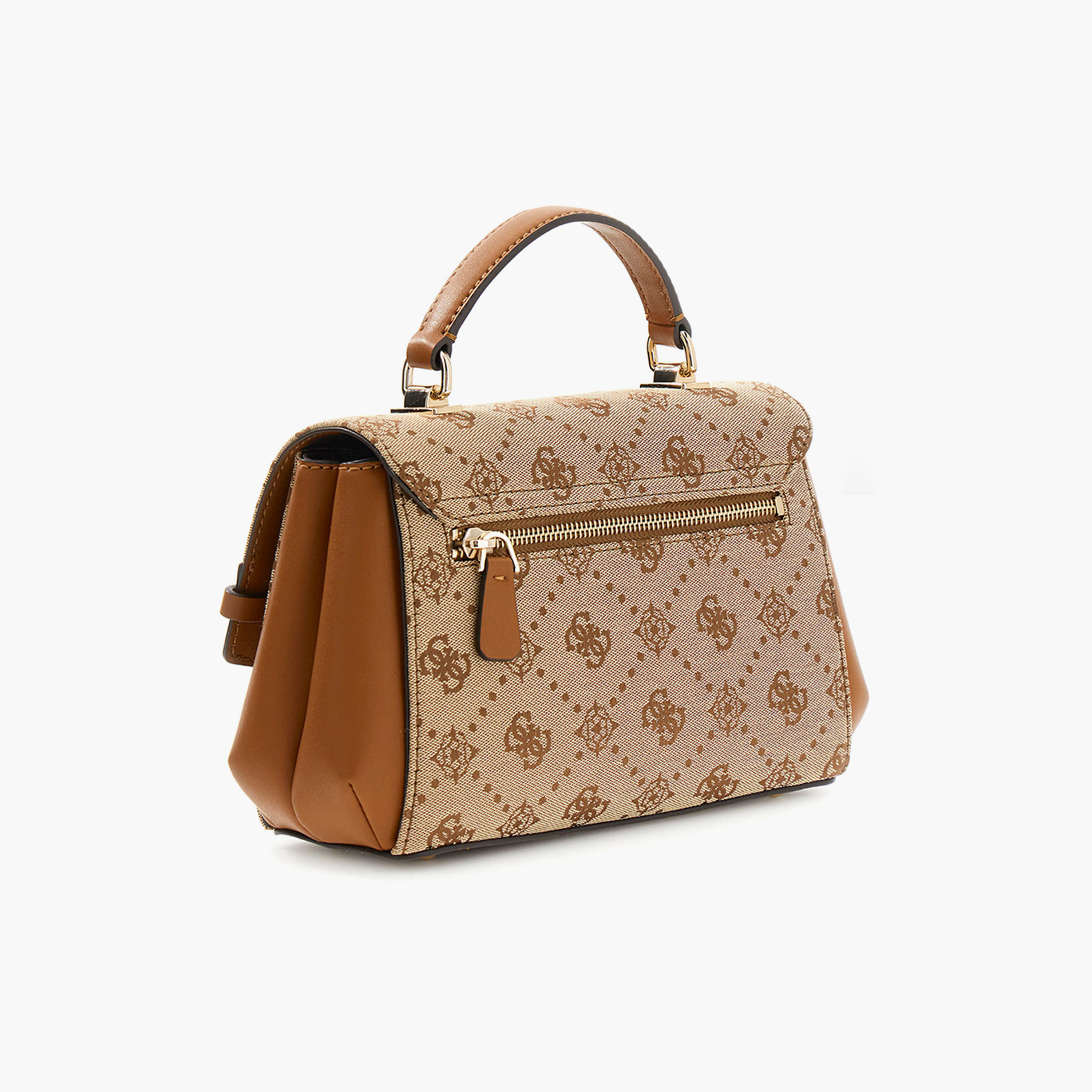 Guess Melinda Monogram Top Handle Satchel Bag with Flap Closure and Detachable Strap-women-bagsandwallets-handbags-image-2
