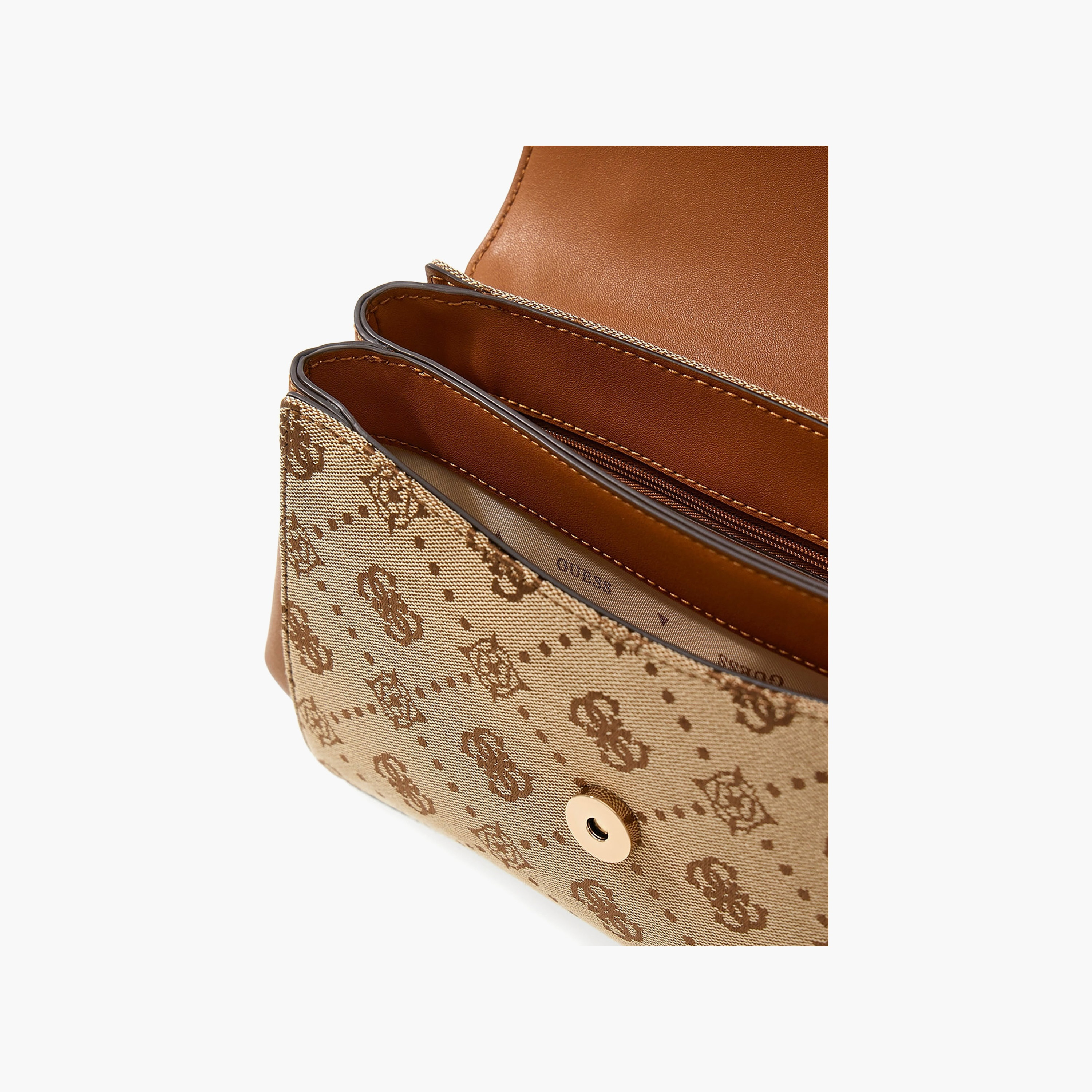 Guess Melinda Monogram Top Handle Satchel Bag with Flap Closure and Detachable Strap-women-bagsandwallets-handbags-image-3