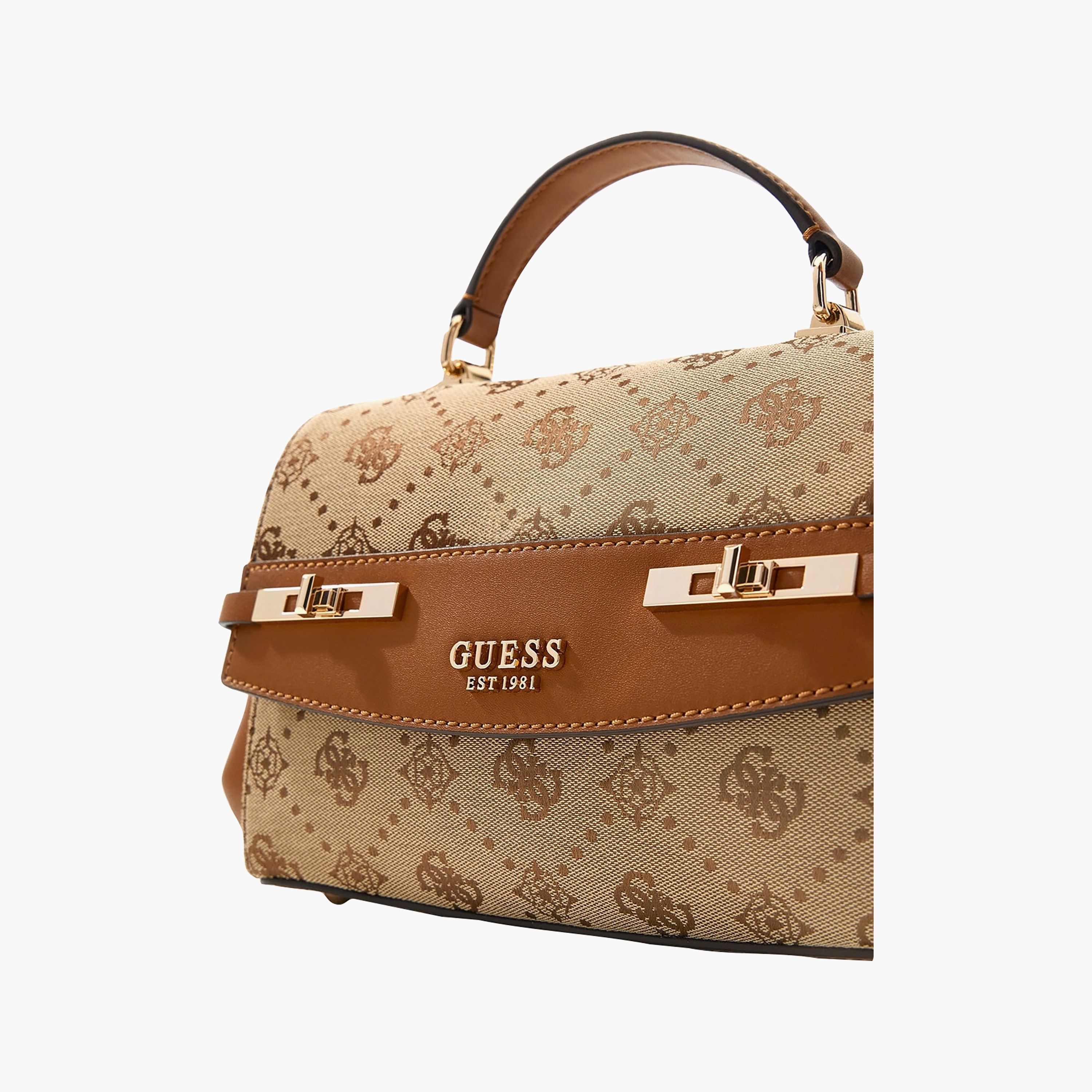 Guess Melinda Monogram Top Handle Satchel Bag with Flap Closure and Detachable Strap-women-bagsandwallets-handbags-image-4