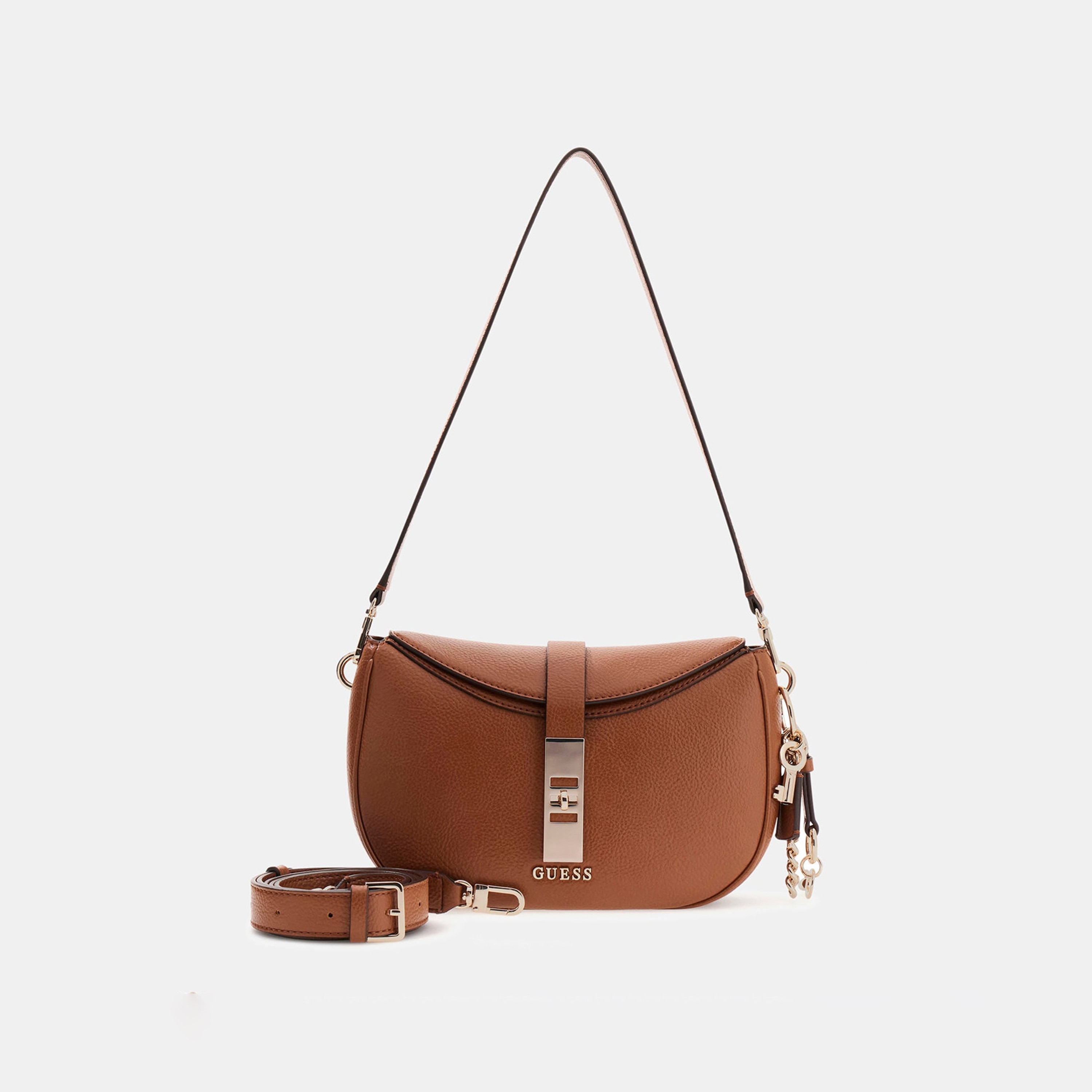 Guess Brooke Textured Shoulder Bag with Twist Lock Closure and Detachable Strap-women-bagsandwallets-handbags-image-1
