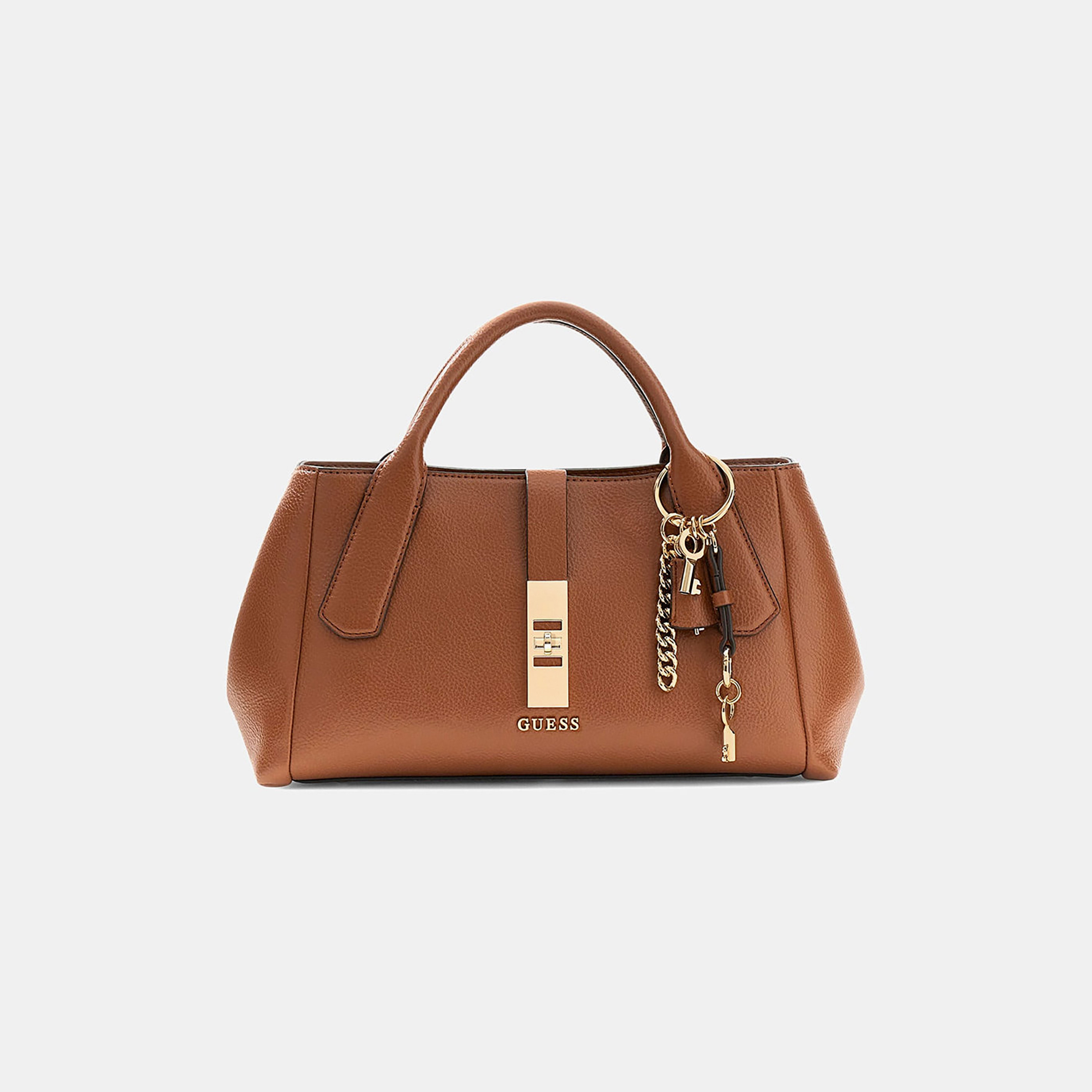 Guess Brooke Textured Double Handle Mini Satchel Bag with Twist Lock Closure-women-bagsandwallets-handbags-image-1