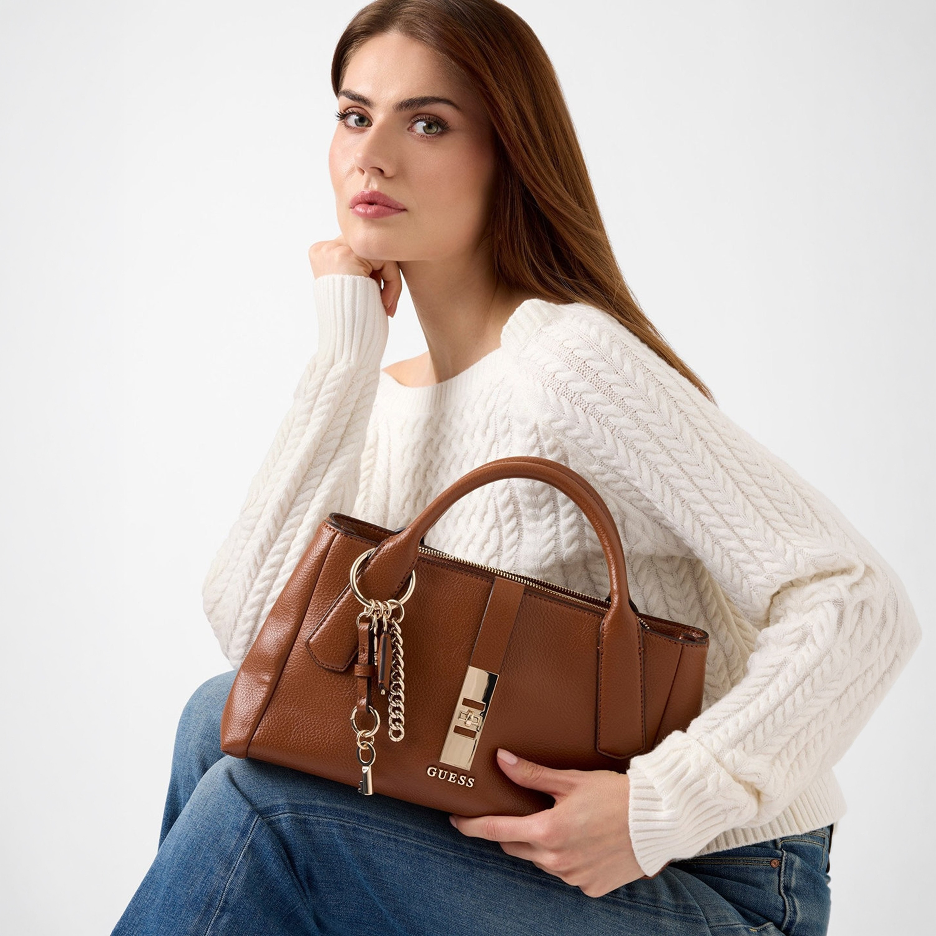 Guess Brooke Textured Double Handle Mini Satchel Bag with Twist Lock Closure-women-bagsandwallets-handbags-image-5