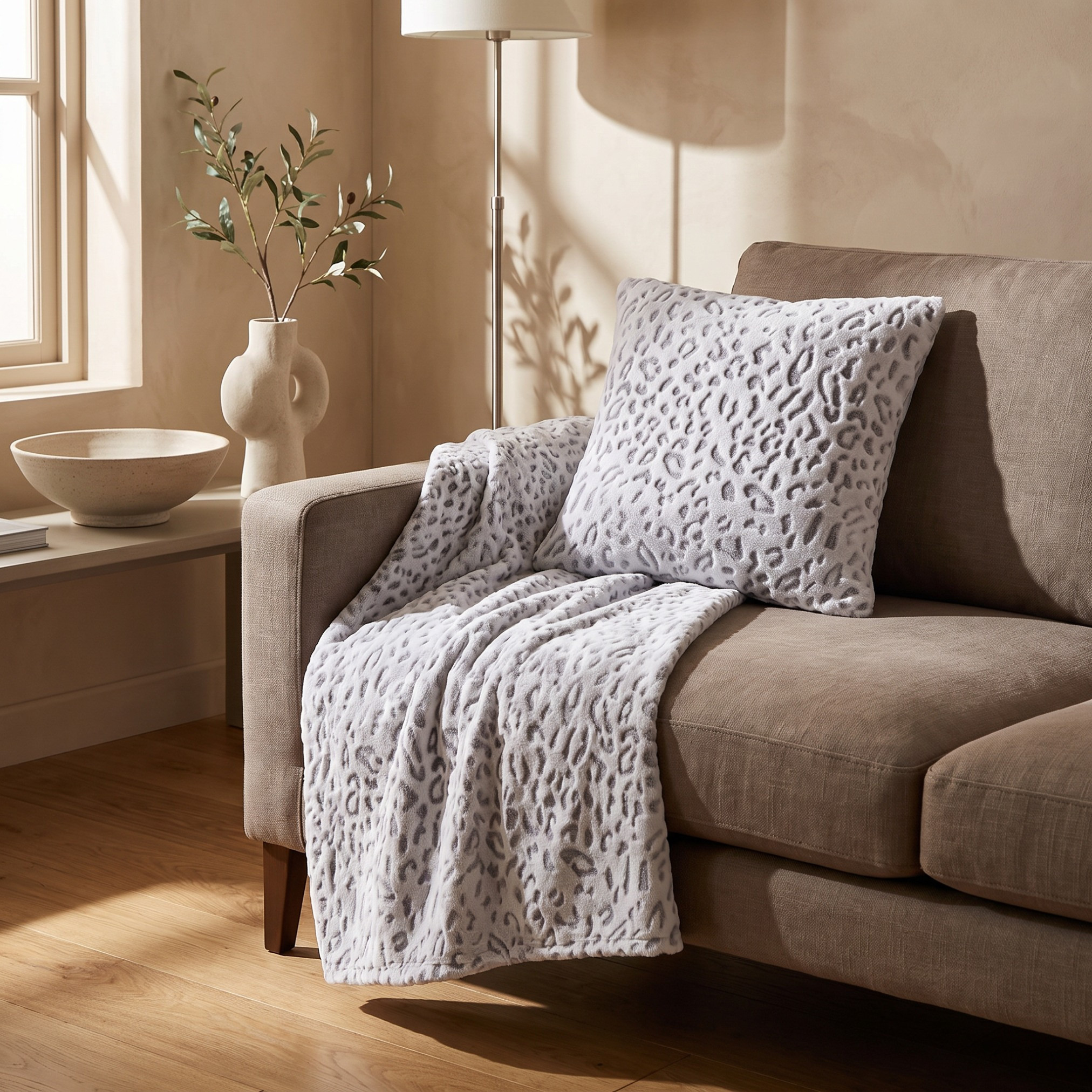طقم بطانية خفيفة فلانيل بنقوش جلد الفهد مع وسادة - قطعتين-household-bedding-comfortersandbedspreads-comforters-image-1