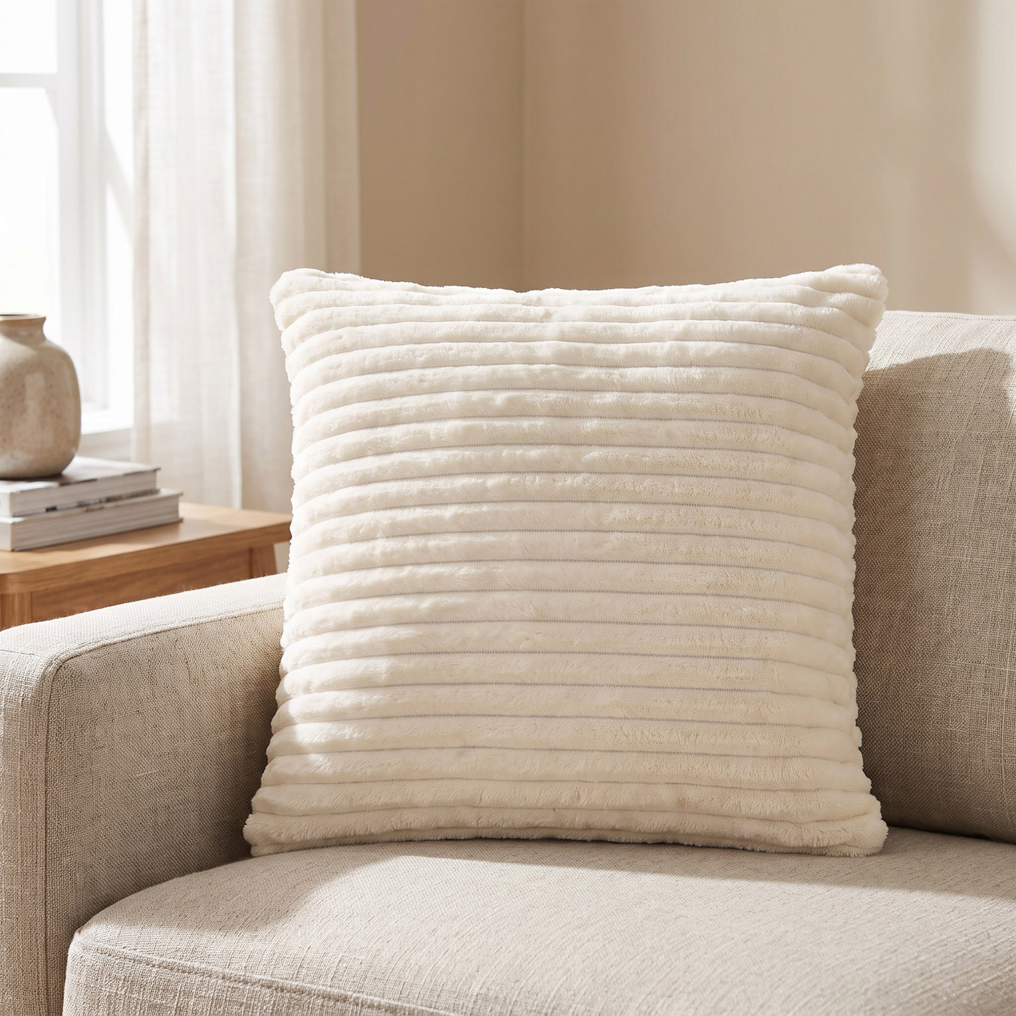 Ribbed Flannel Cushion - 45x45 cm-household-cushionsandthrows-filledcushions-decorativecushions-image-1