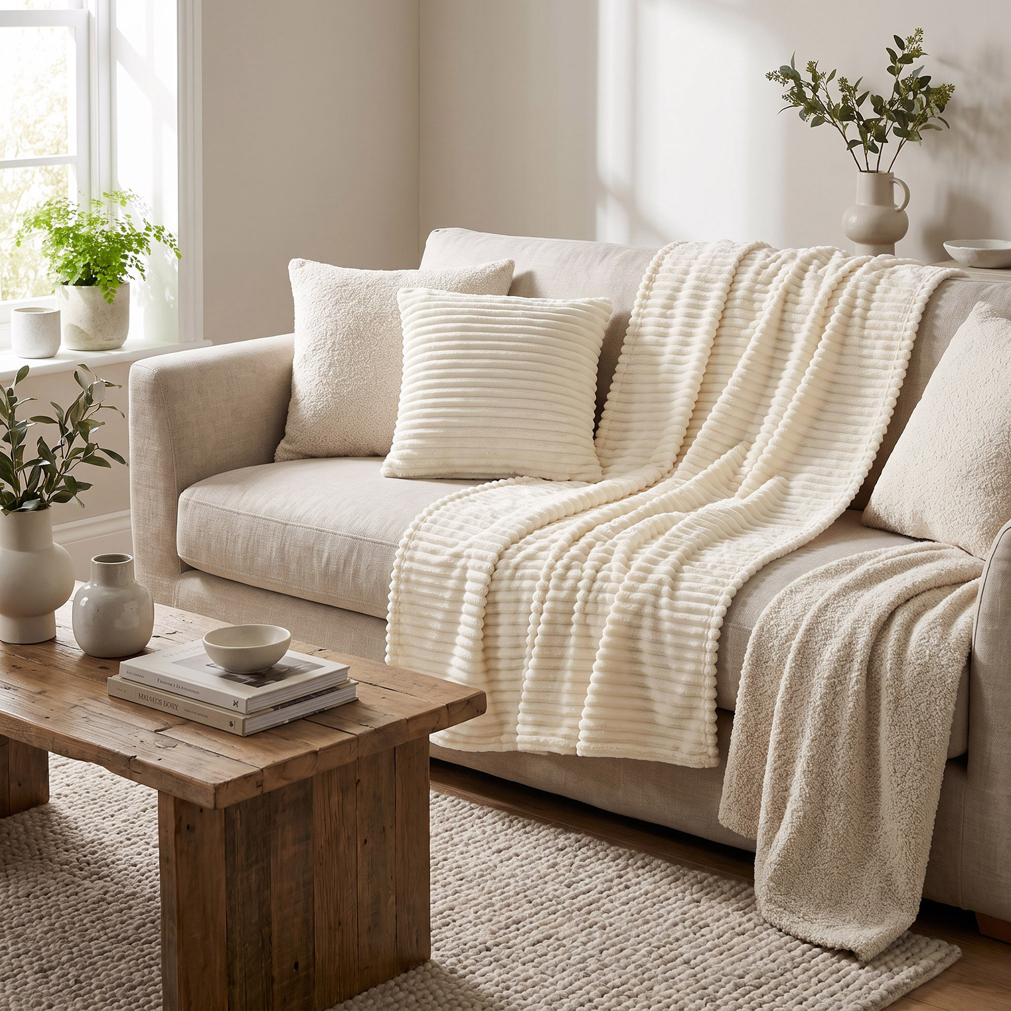Ribbed Flannel Cushion - 45x45 cm-household-cushionsandthrows-filledcushions-decorativecushions-image-4