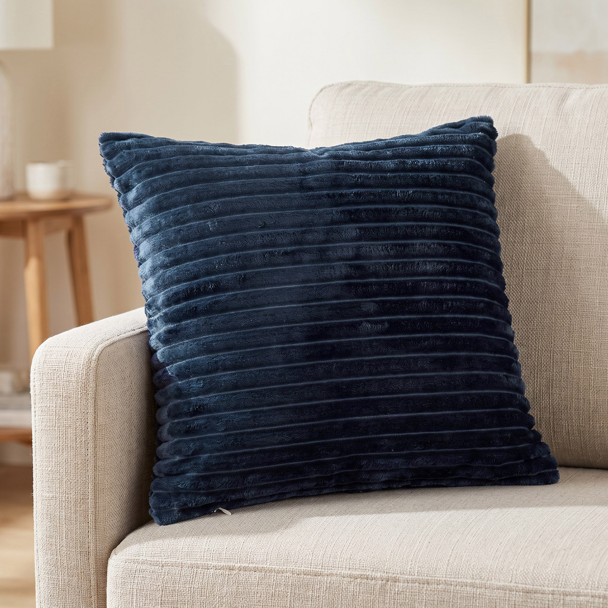 Ribbed Flannel Cushion - 45x45 cm-household-cushionsandthrows-filledcushions-decorativecushions-image-1