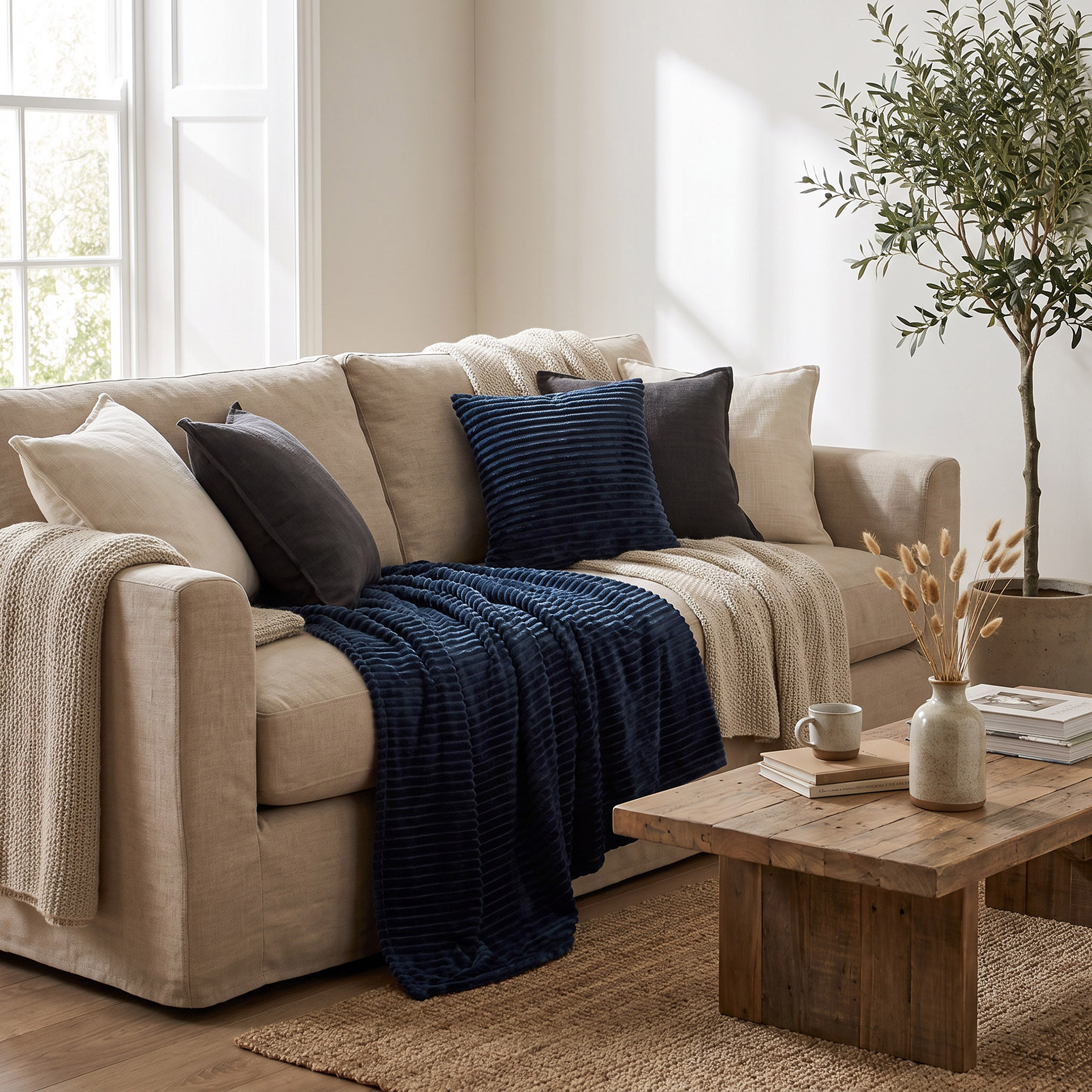 Ribbed Flannel Cushion - 45x45 cm-household-cushionsandthrows-filledcushions-decorativecushions-image-4