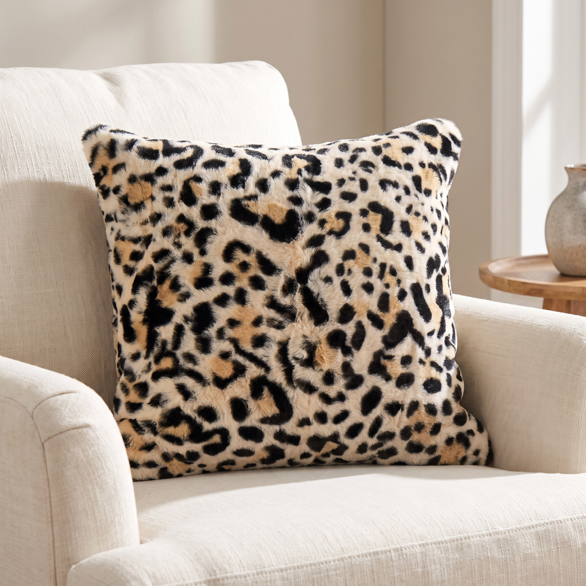 وسادة فرو صناعي بطبعات جلد الفهد - 45×45 سم-household-cushionsandthrows-filledcushions-decorativecushions-image-1