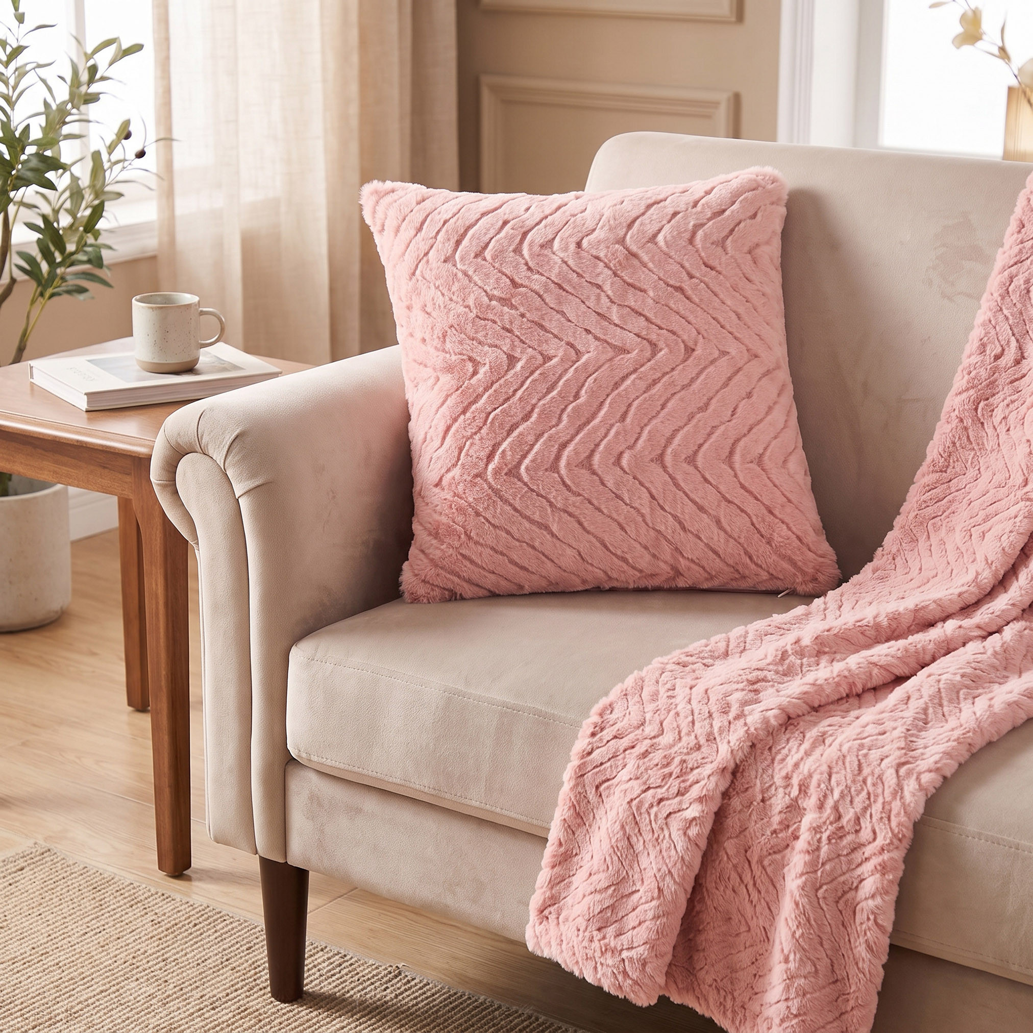 وسادة فرو شيفرون بارزة الملمس - 45x45 سم-household-cushionsandthrows-filledcushions-decorativecushions-image-4