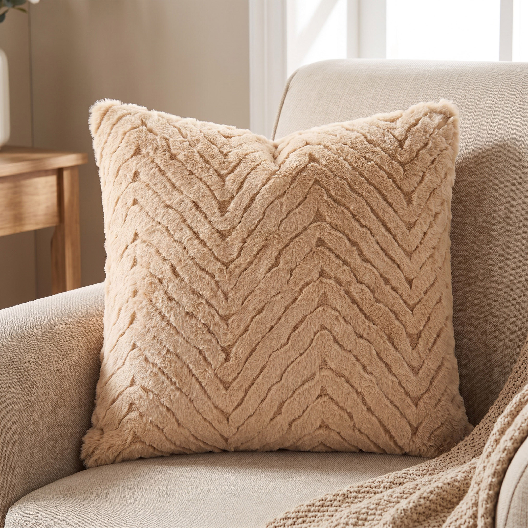 Textured Faux Fur Cushion - 45x45 cm-household-cushionsandthrows-filledcushions-decorativecushions-image-1